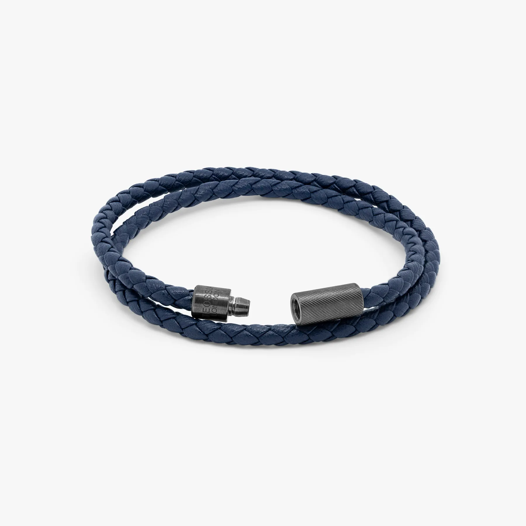 Pop Rigato Pelle Double Wrap Bracelet In Navy Leather With Black Ruthenium Silver sold by Tateossian product image thumbnail 3