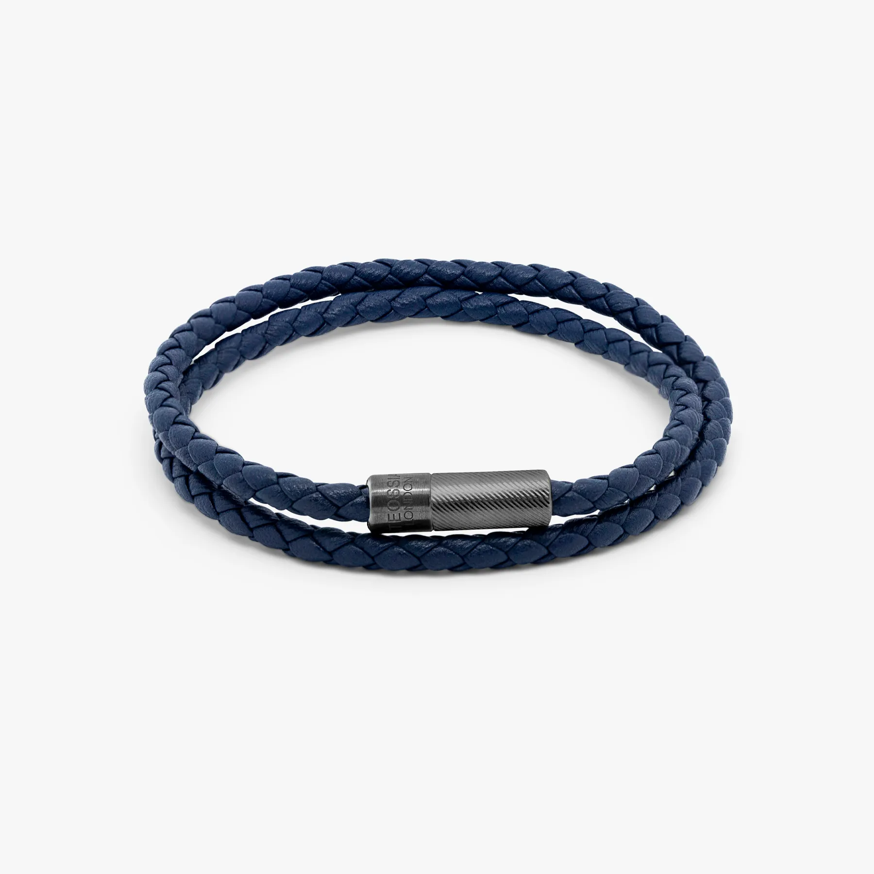 Pop Rigato Pelle Double Wrap Bracelet In Navy Leather With Black Ruthenium Silver sold by Tateossian