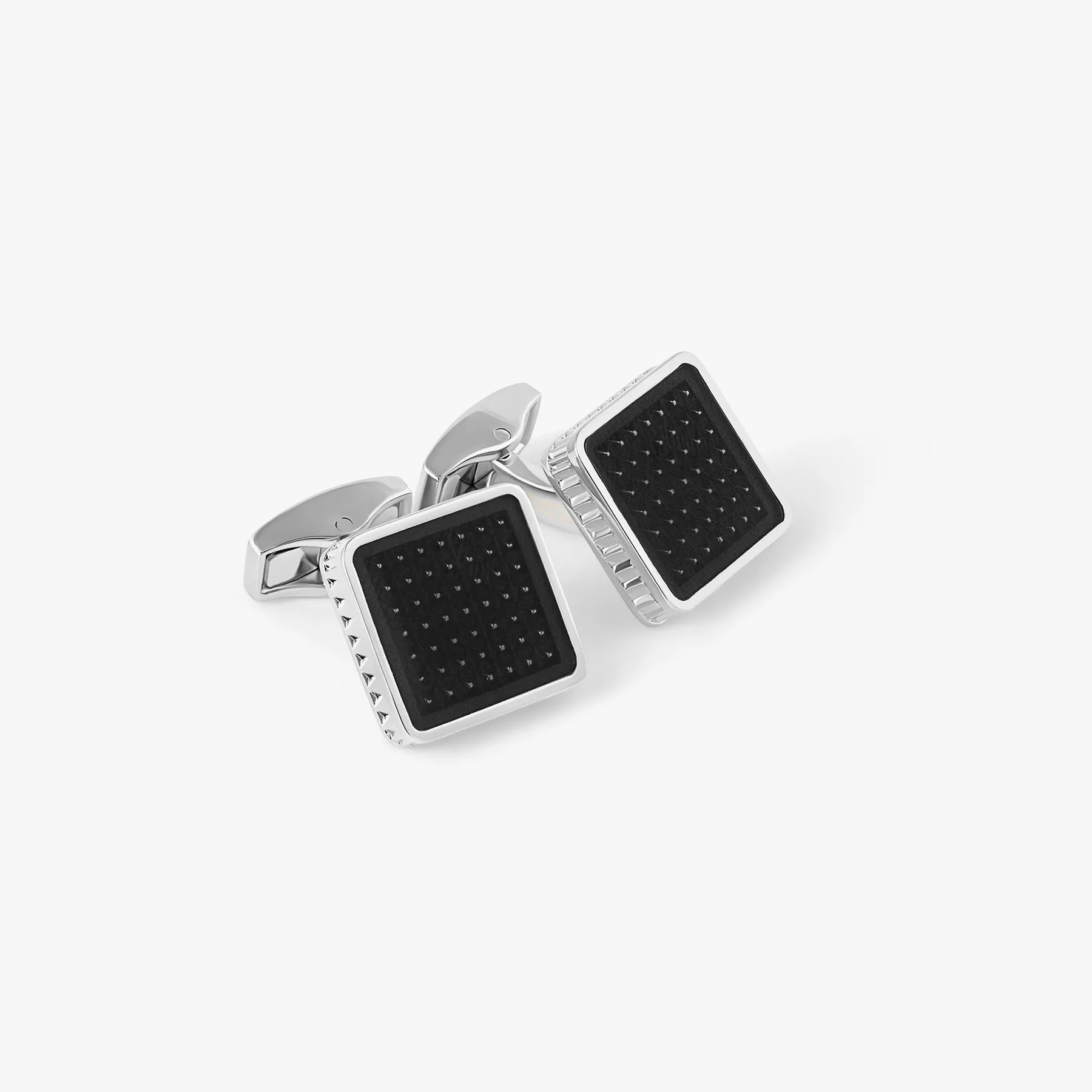 Diamond Giza Ice Cufflinks in Palladium plated & Black Enamel sold by Tateossian