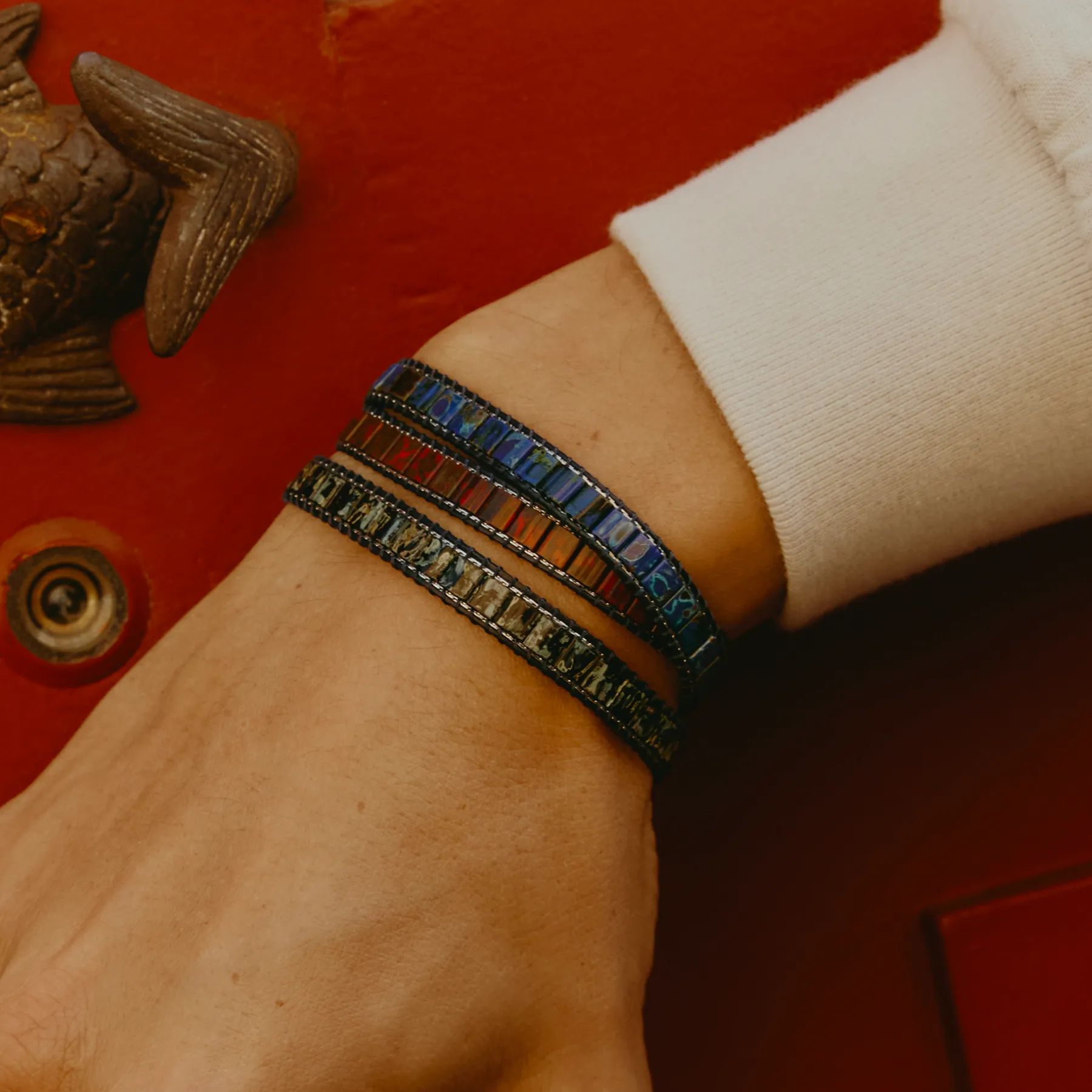 Mosaic Bracelet In IP Black Plated With Blue Glass Beads sold by Tateossian product image thumbnail 5