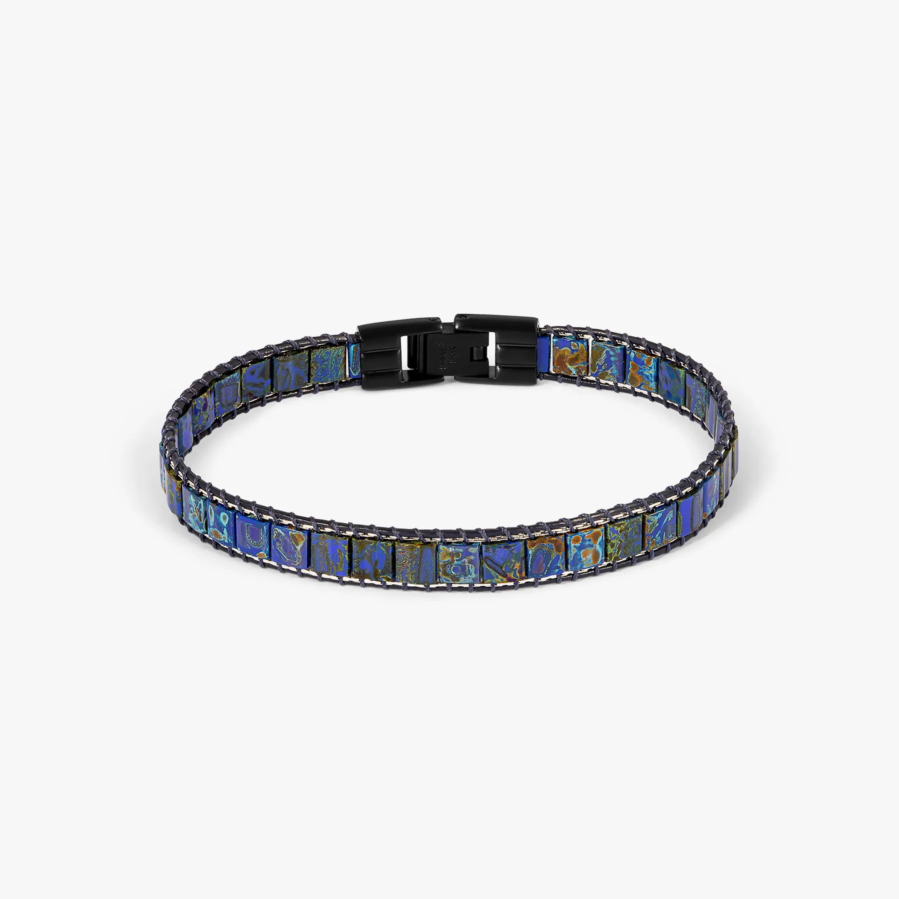 Mosaic Bracelet In IP Black Plated With Blue Glass Beads sold by Tateossian