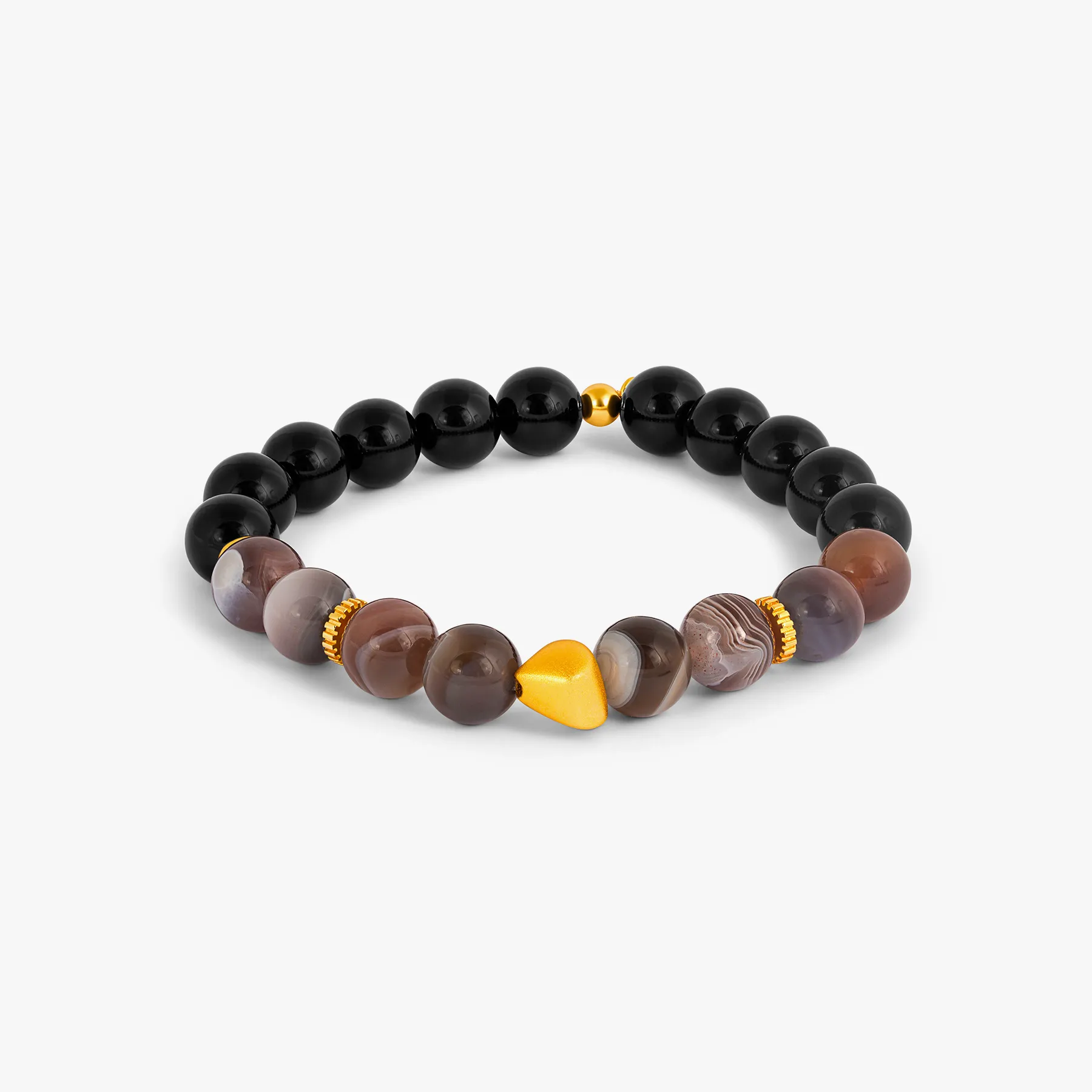 Maxi Nugget Beaded Bracelet in Yellow Gold Plated with Multicolour Botswana Agate sold by Tateossian