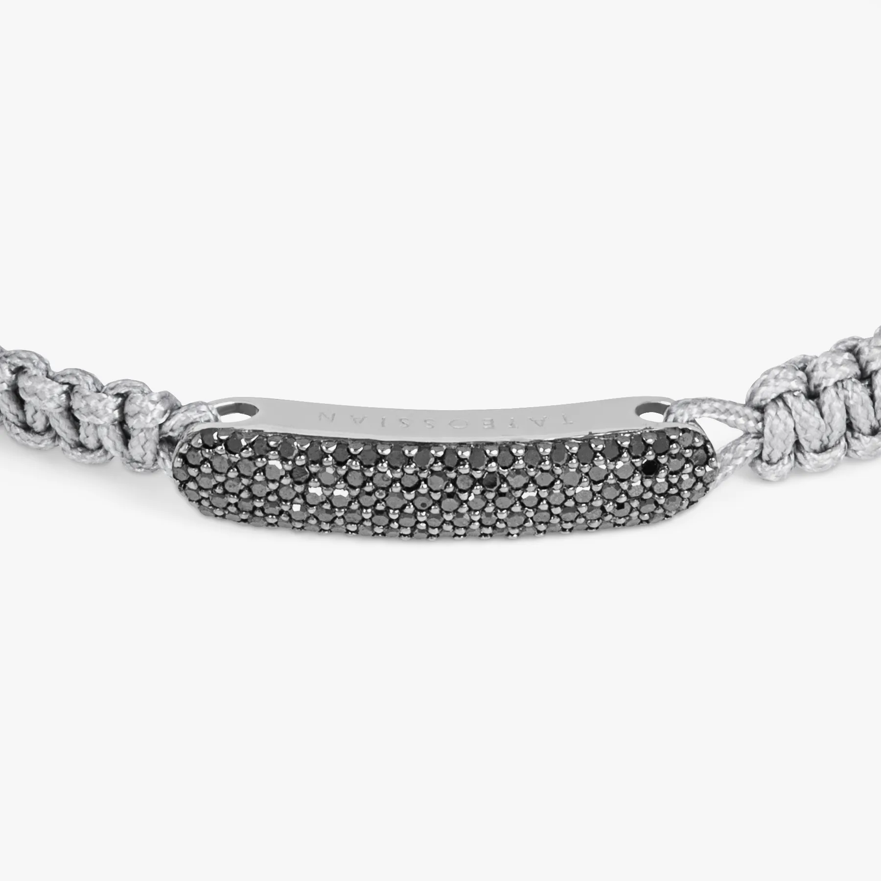 Black Diamond Baton Bracelet in Rhodium Plated Silver with Grey Macrame sold by Tateossian product image thumbnail 3
