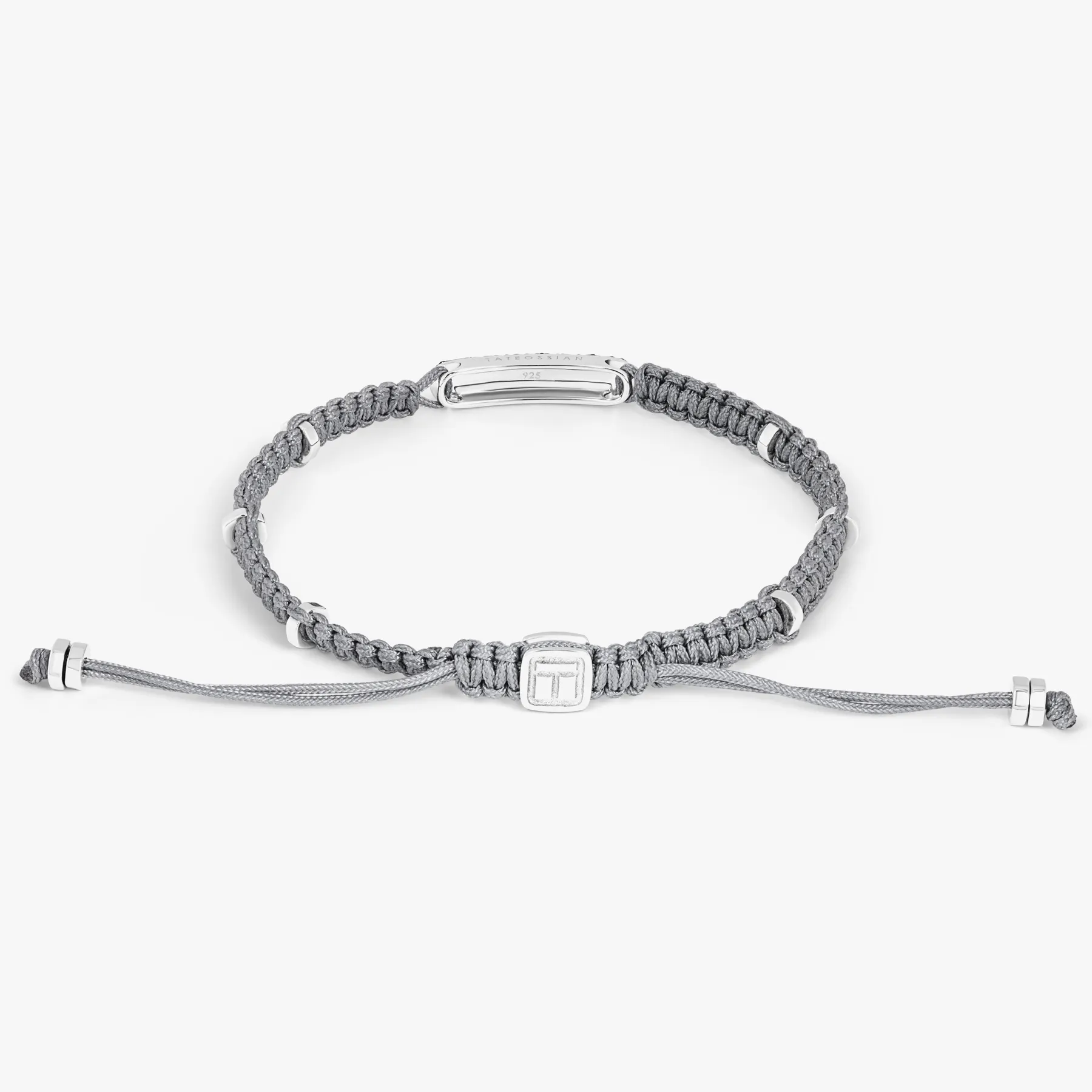 Black Diamond Baton Bracelet in Rhodium Plated Silver with Grey Macrame sold by Tateossian product image thumbnail 2