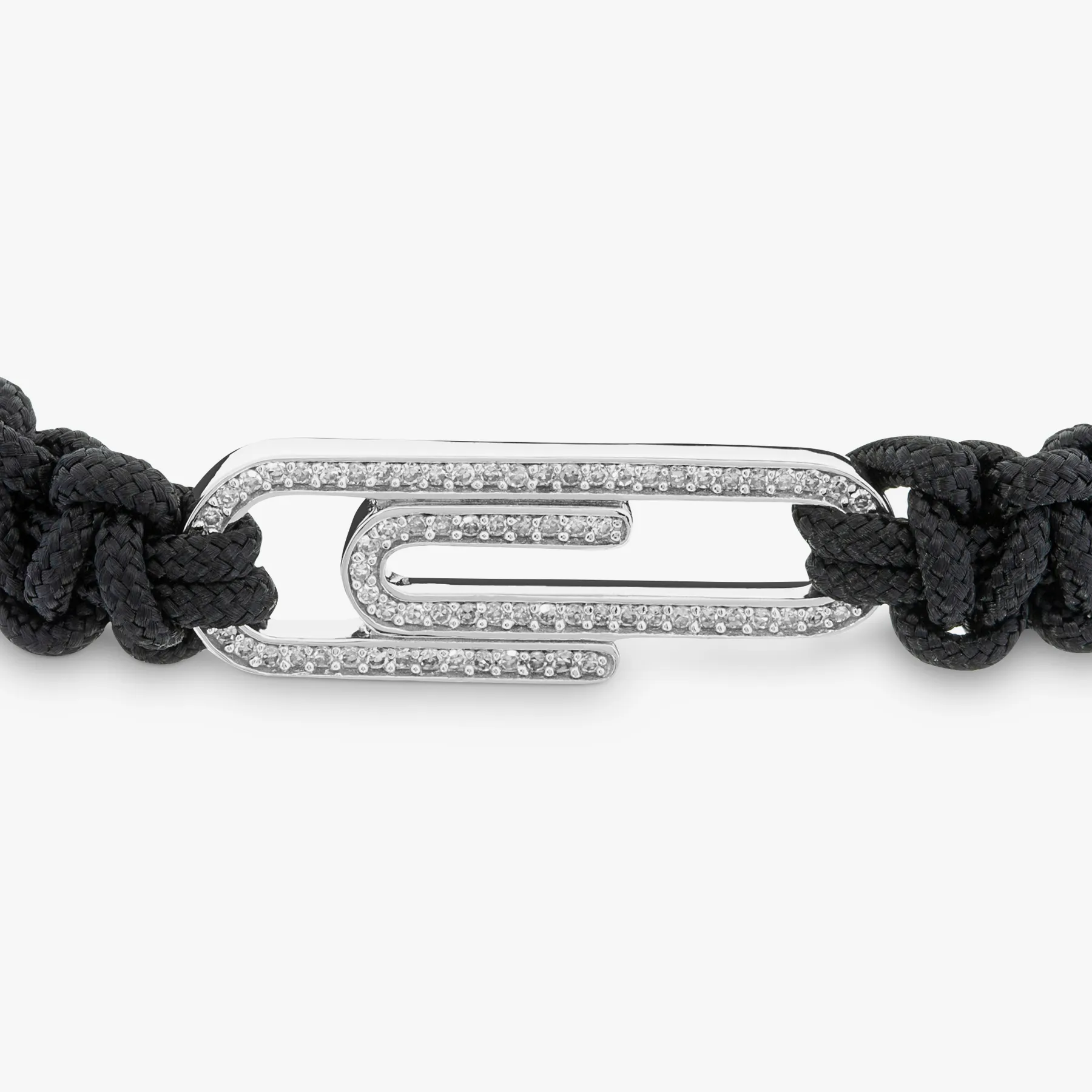 White Diamond Paperclip bracelet with black macrame and sterling silver sold by Tateossian product image thumbnail 4