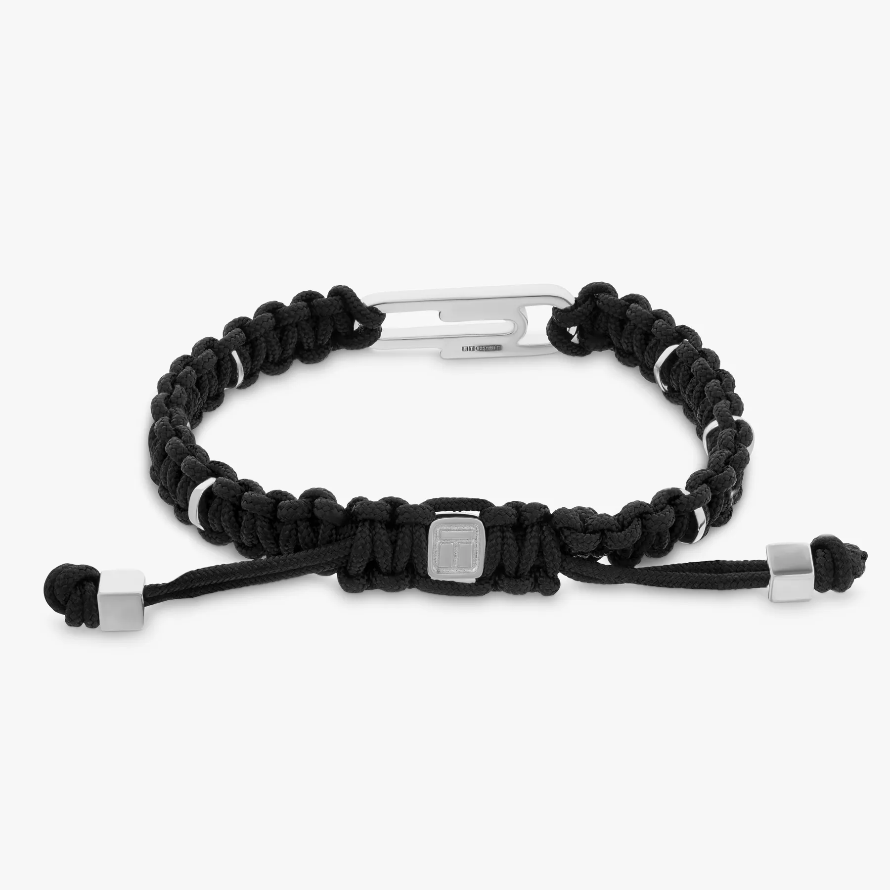 White Diamond Paperclip bracelet with black macrame and sterling silver sold by Tateossian product image thumbnail 3