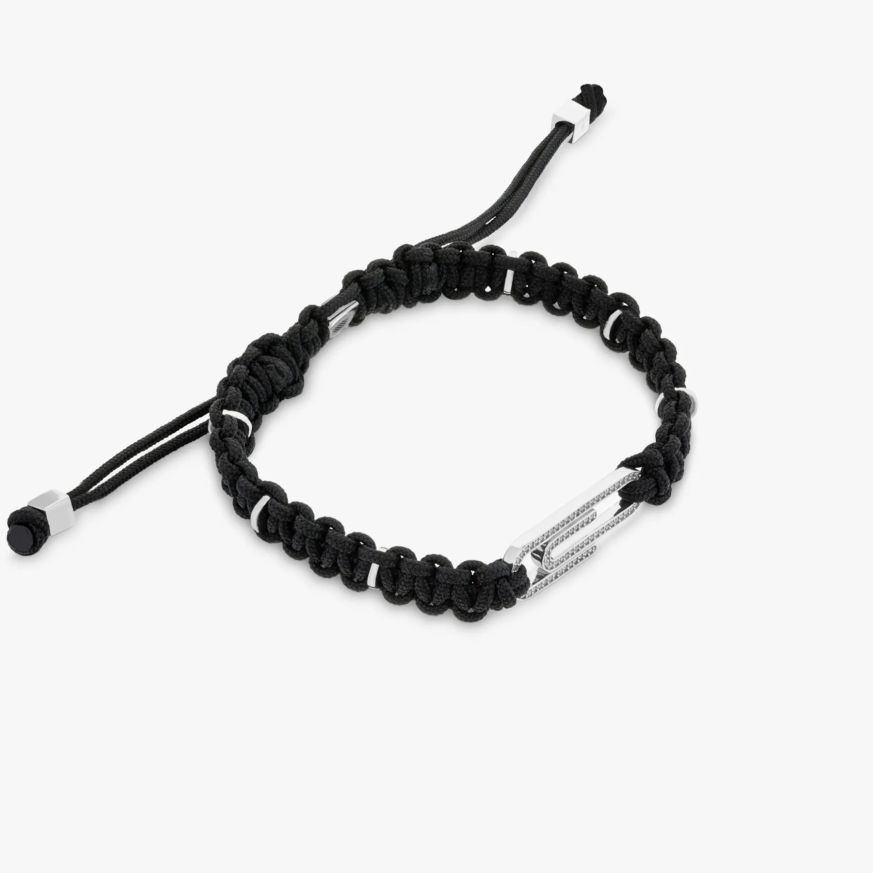 White Diamond Paperclip bracelet with black macrame and sterling silver sold by Tateossian product image thumbnail 2
