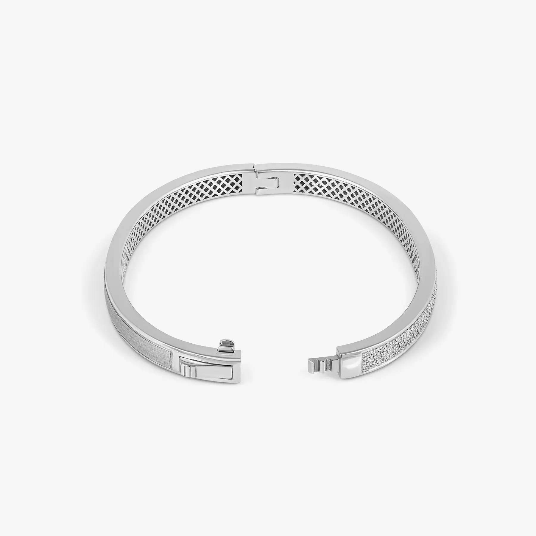 Buckingham Hinge Cuff Bangle in Rhodium Plated Silver with White Diamonds sold by Tateossian product image thumbnail 4