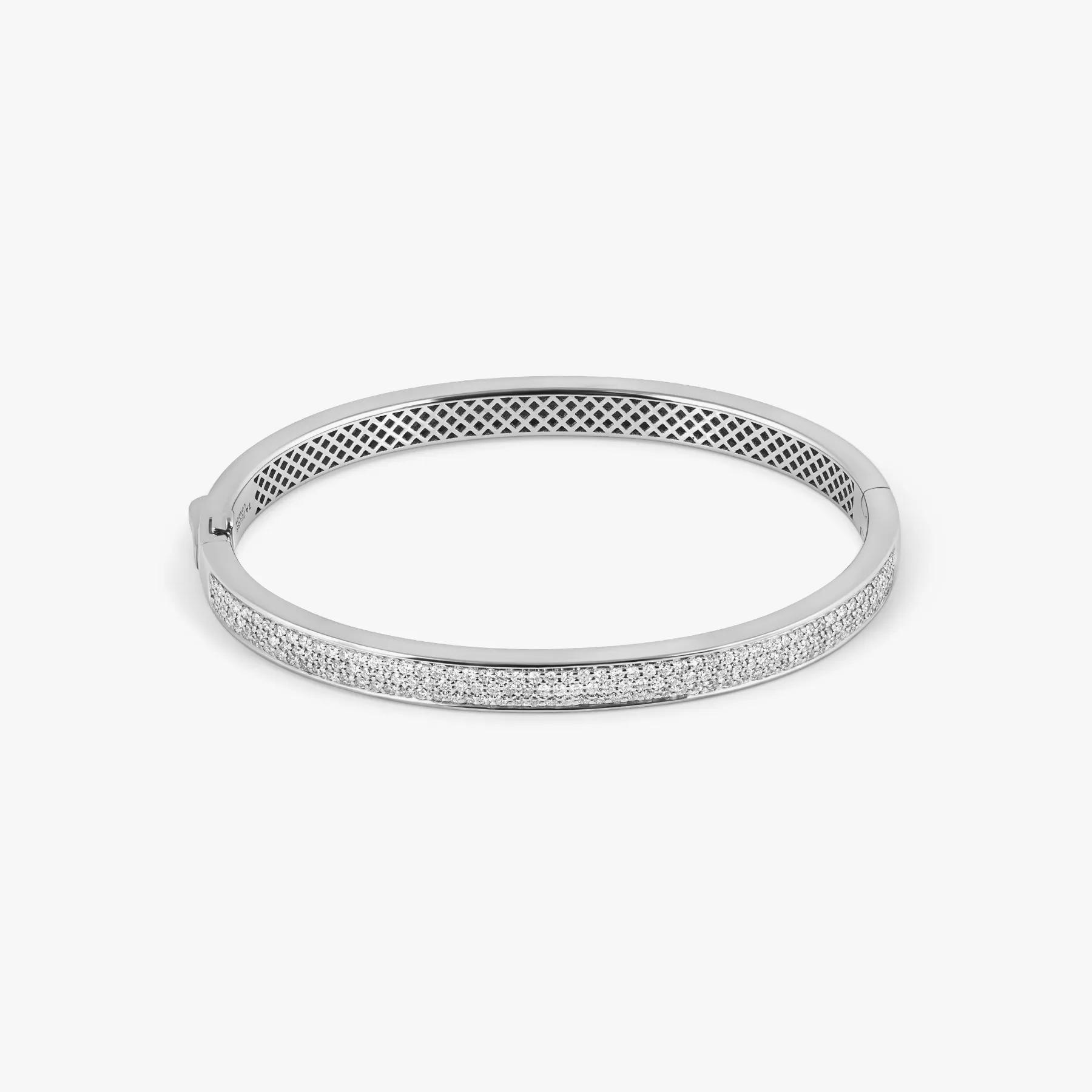 Buckingham Hinge Cuff Bangle in Rhodium Plated Silver with White Diamonds sold by Tateossian