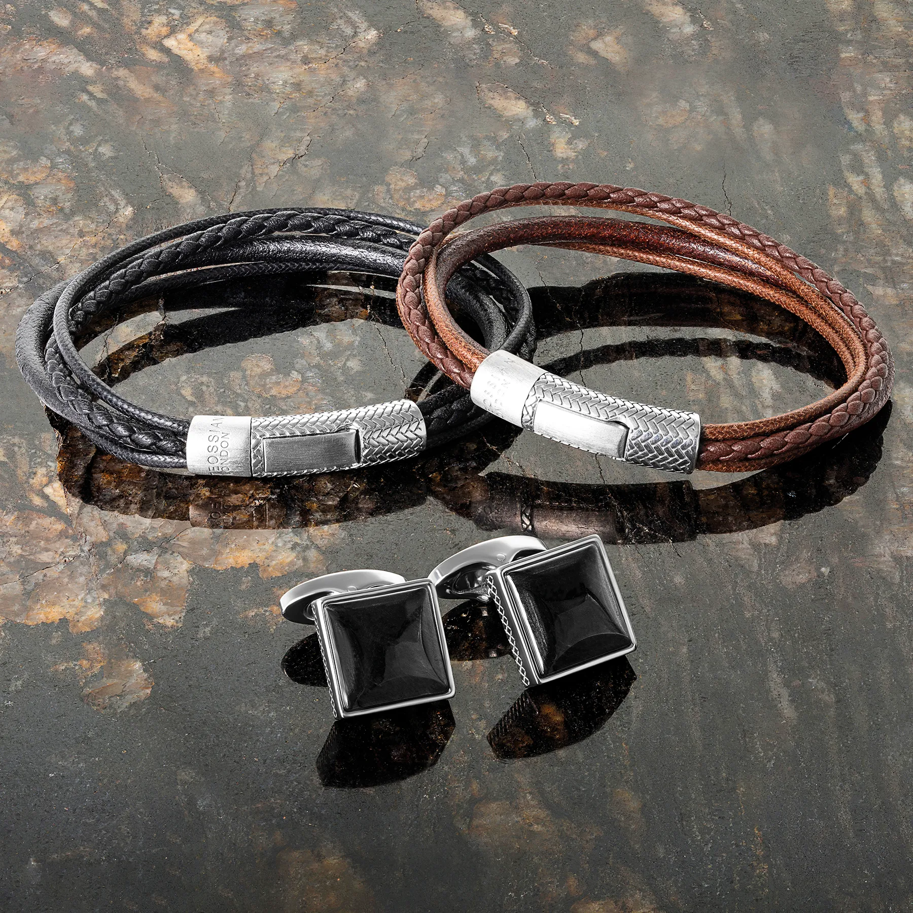 Herringbone Click Multi Strand Bracelet In Black sold by Tateossian product image thumbnail 4