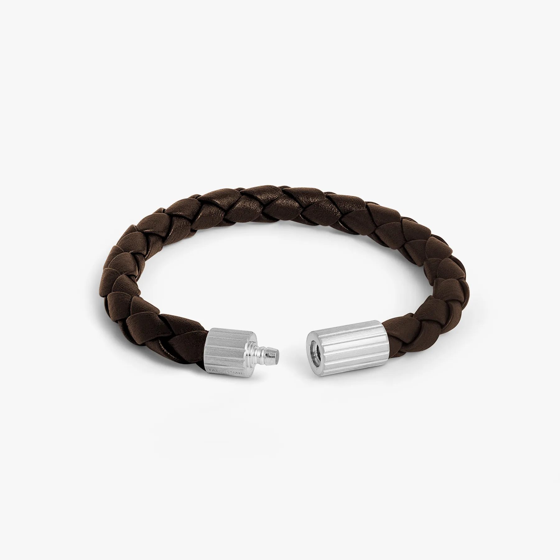 Maxi Pop Pelle Brown Leather Bracelet in Rhodium Silver sold by Tateossian product image thumbnail 4