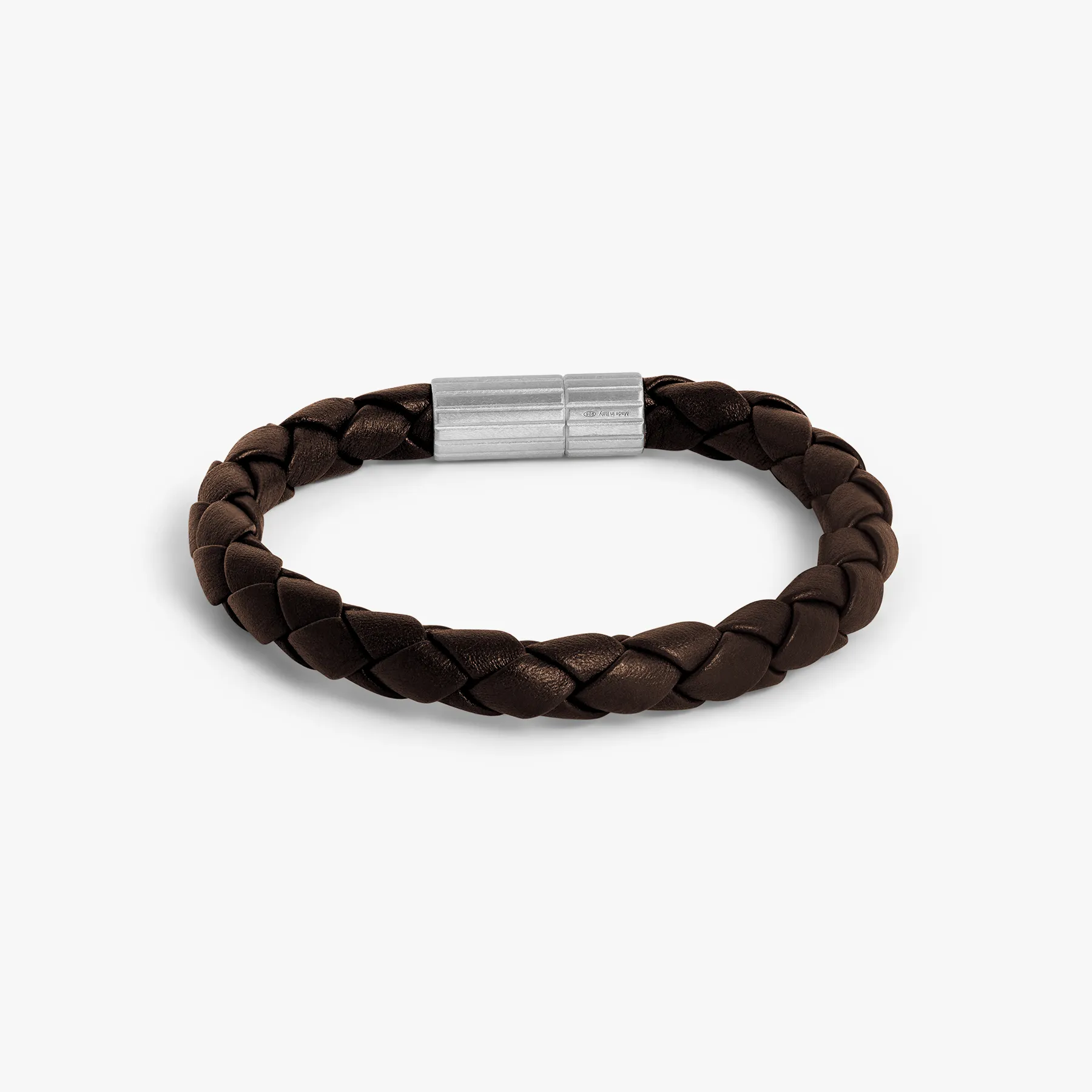 Maxi Pop Pelle Brown Leather Bracelet in Rhodium Silver sold by Tateossian product image thumbnail 3
