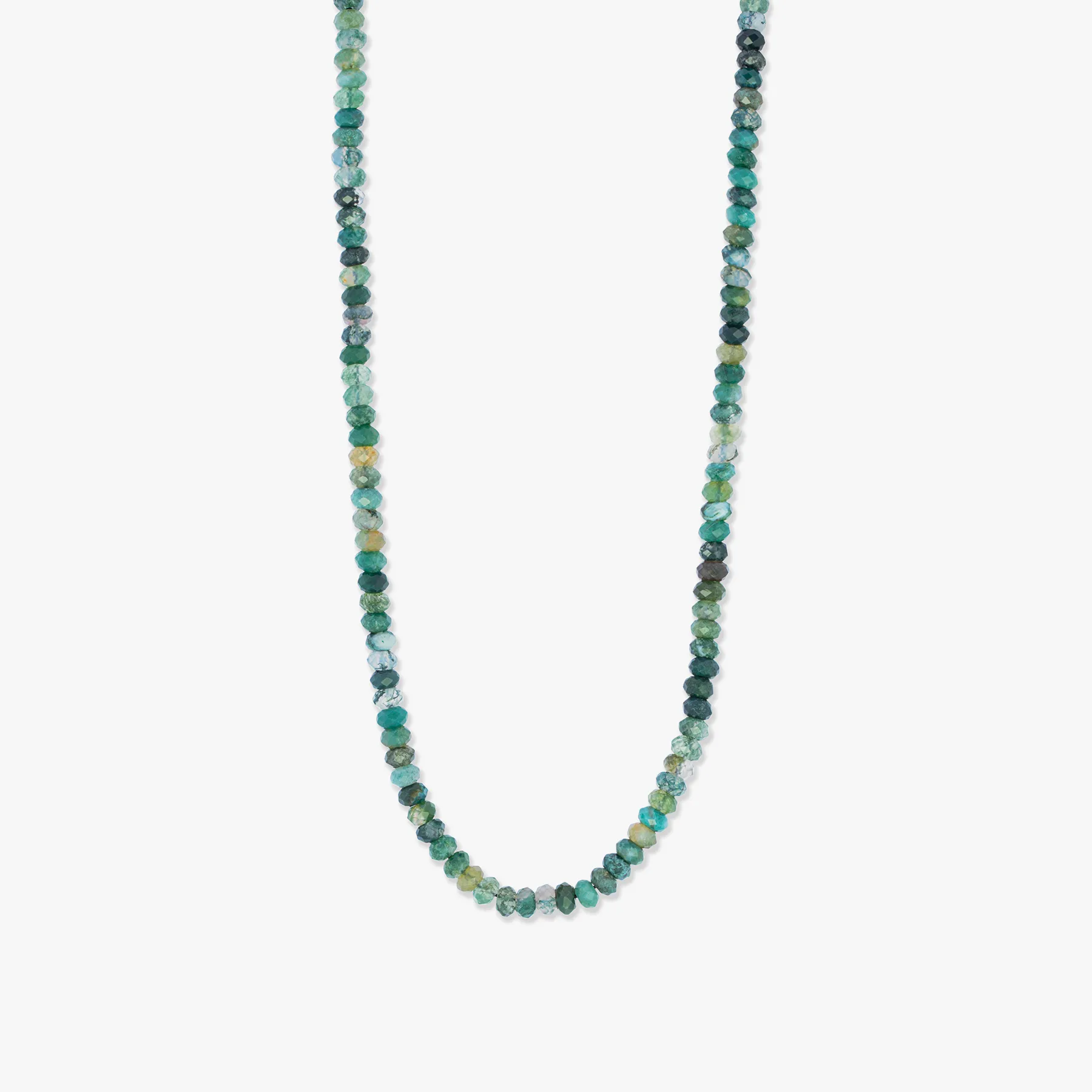 Nodo Beaded Necklace in Rhodium Silver with Green Moss Agate sold by Tateossian