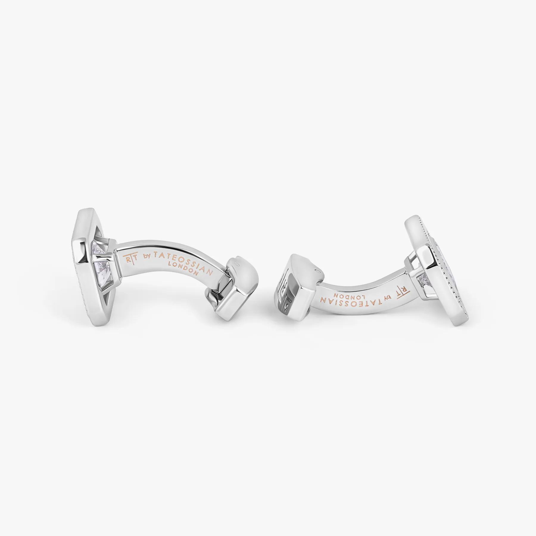 Halo Rectangular Cubic Zirconia Cufflinks in Rhodium Plated sold by Tateossian product image thumbnail 4