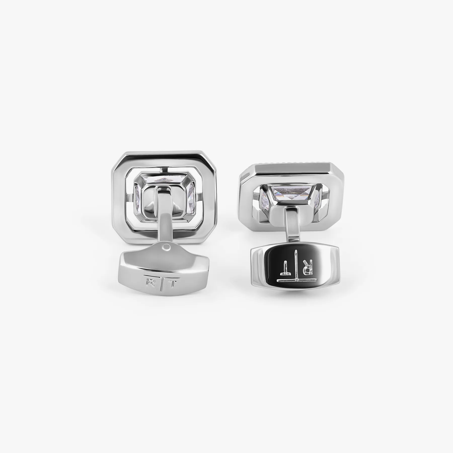 Halo Rectangular Cubic Zirconia Cufflinks in Rhodium Plated sold by Tateossian product image thumbnail 3