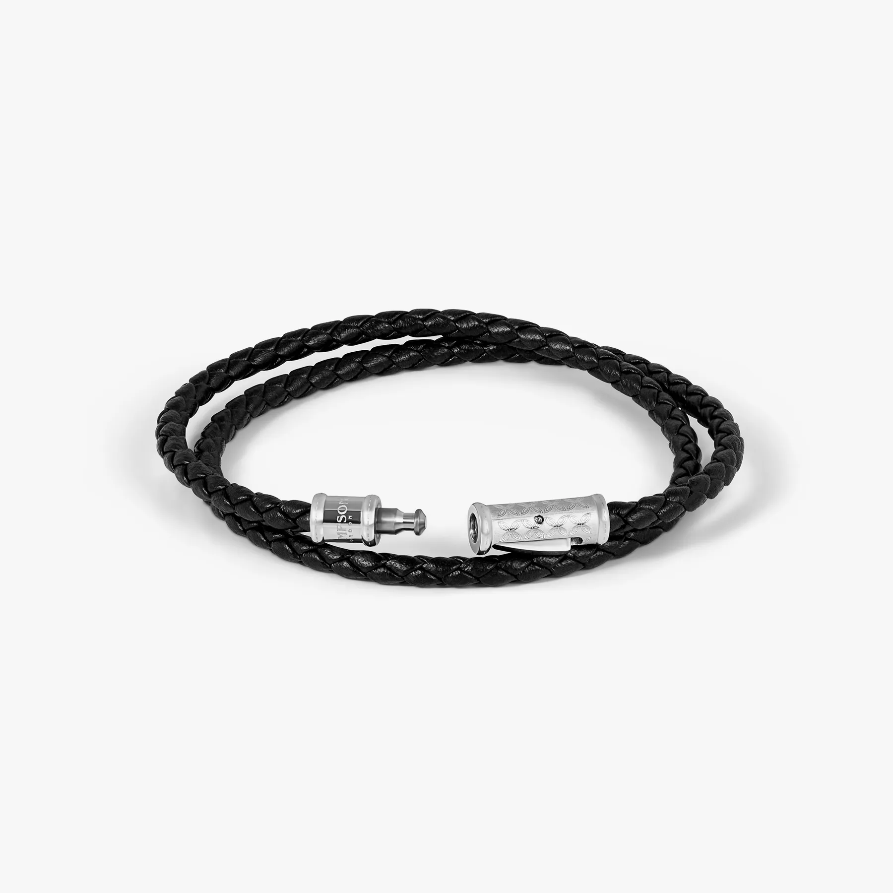 THOMPSON Lucky Clover Double Wrap Bracelet In Black Leather sold by Tateossian product image thumbnail 3