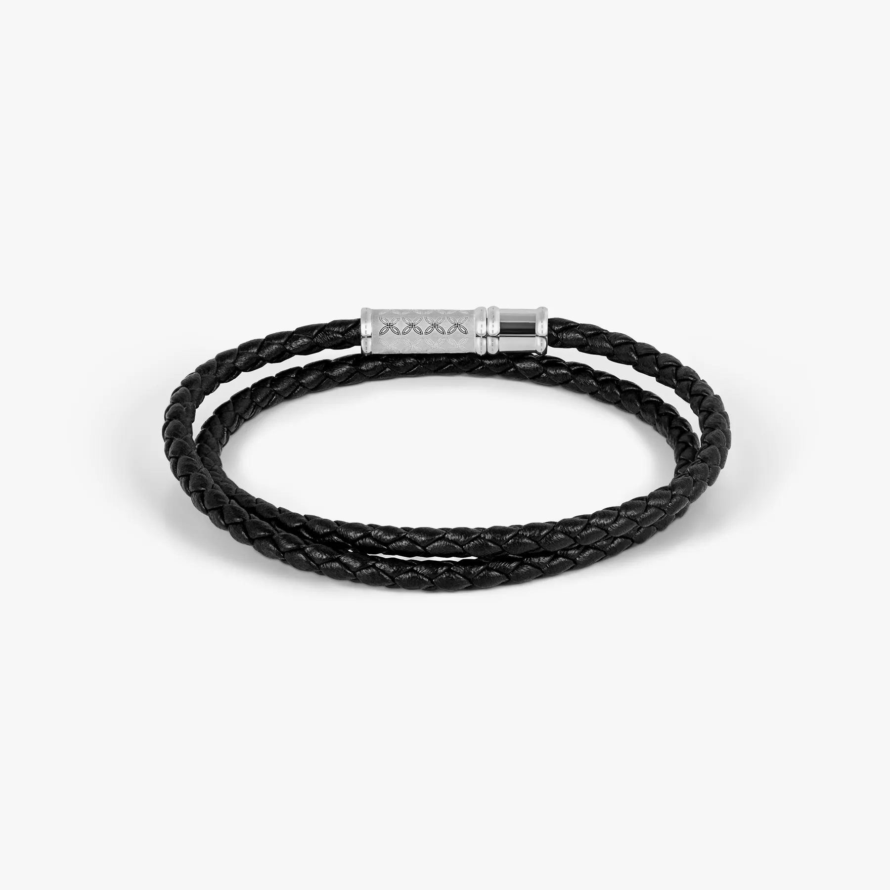 THOMPSON Lucky Clover Double Wrap Bracelet In Black Leather sold by Tateossian product image thumbnail 4