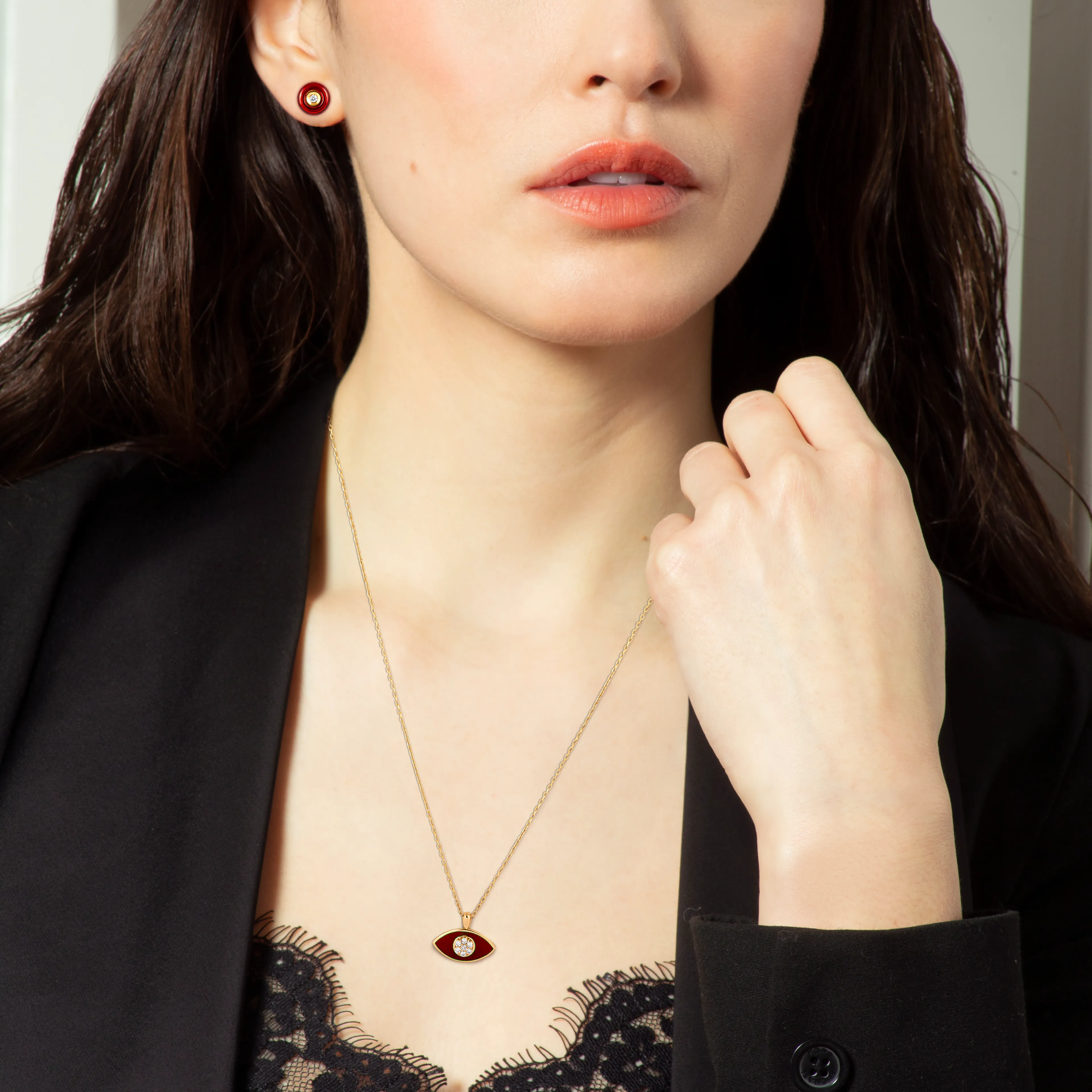 Marquise Diamond Pendant Necklace in 18K Rose Gold with Red Enamel sold by Tateossian product image thumbnail 2