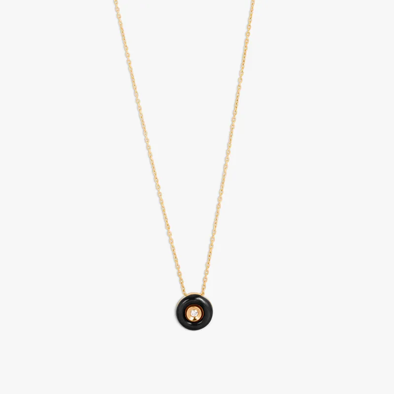 Round Diamond Pendant Necklace in 18K Rose Gold with Black Enamel sold by Tateossian