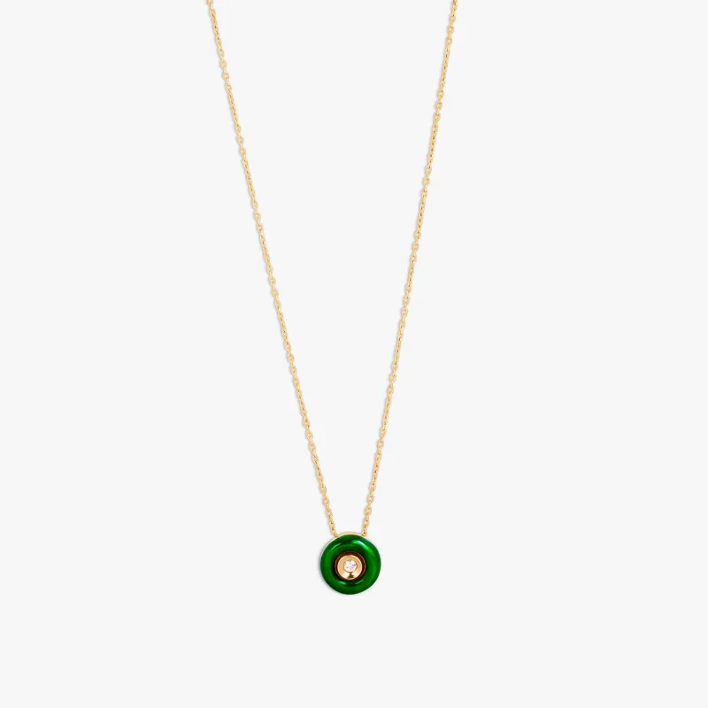 Round Diamond Pendant Necklace in 18K Rose Gold with Green Enamel sold by Tateossian