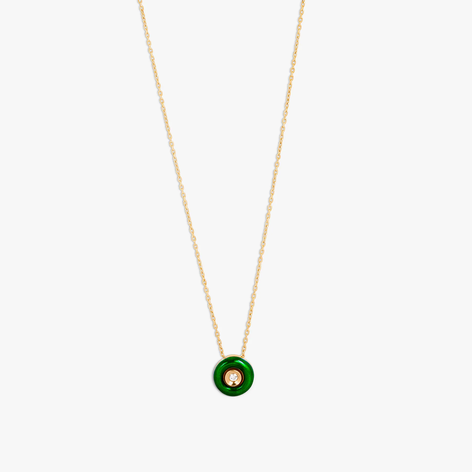 Round Diamond Pendant Necklace in 18K Rose Gold with Green Enamel sold by Tateossian