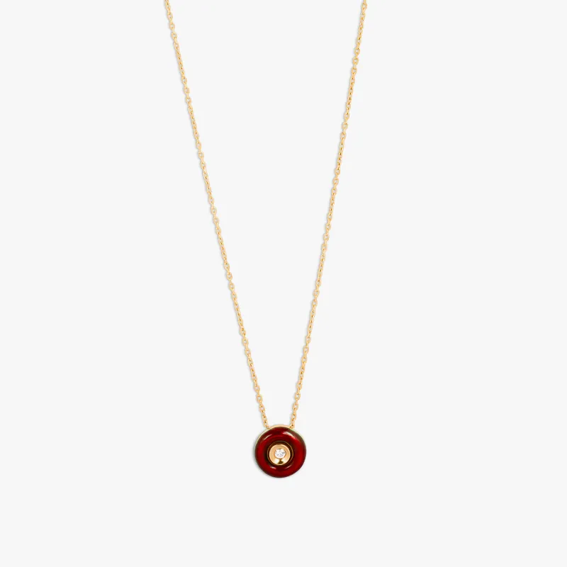 Round Diamond Pendant Necklace in 18K Rose Gold with Red Enamel sold by Tateossian
