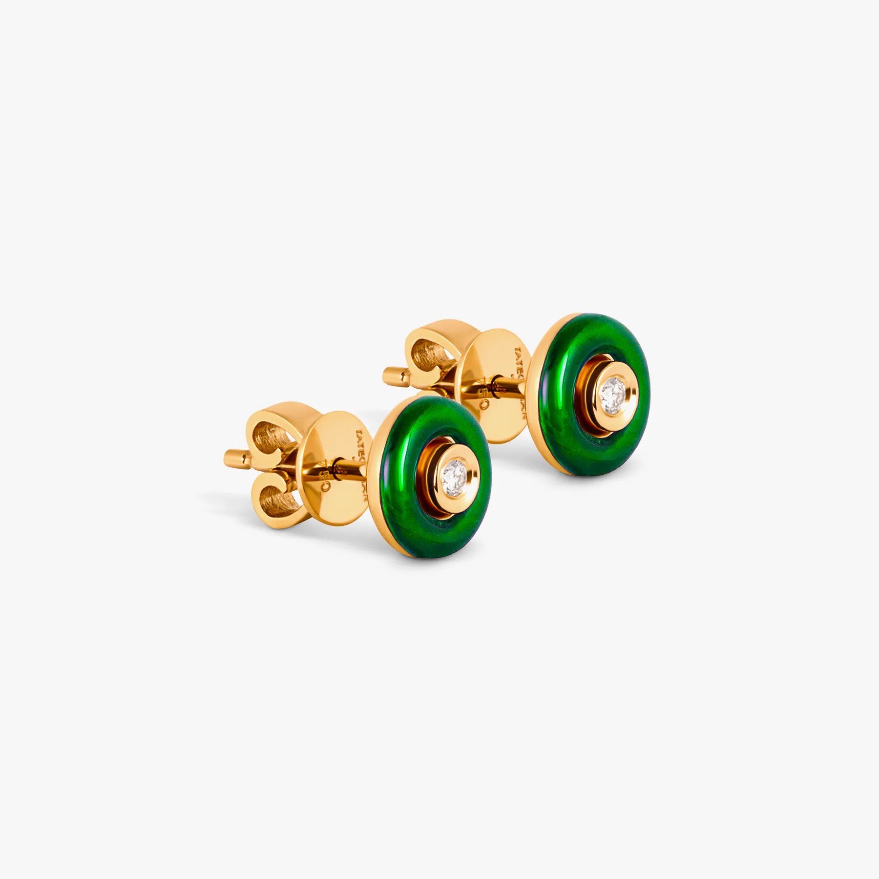 Round Diamond Stud Earrings in 18K Rose Gold with Green Enamel sold by Tateossian product image thumbnail 4
