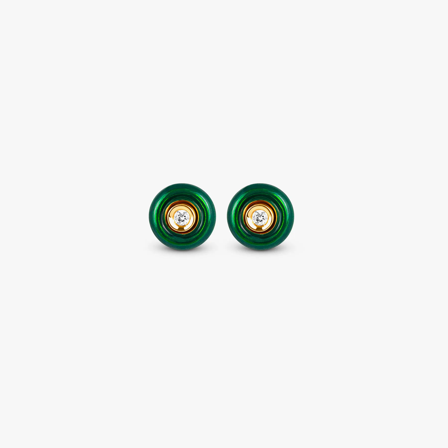 Round Diamond Stud Earrings in 18K Rose Gold with Green Enamel sold by Tateossian
