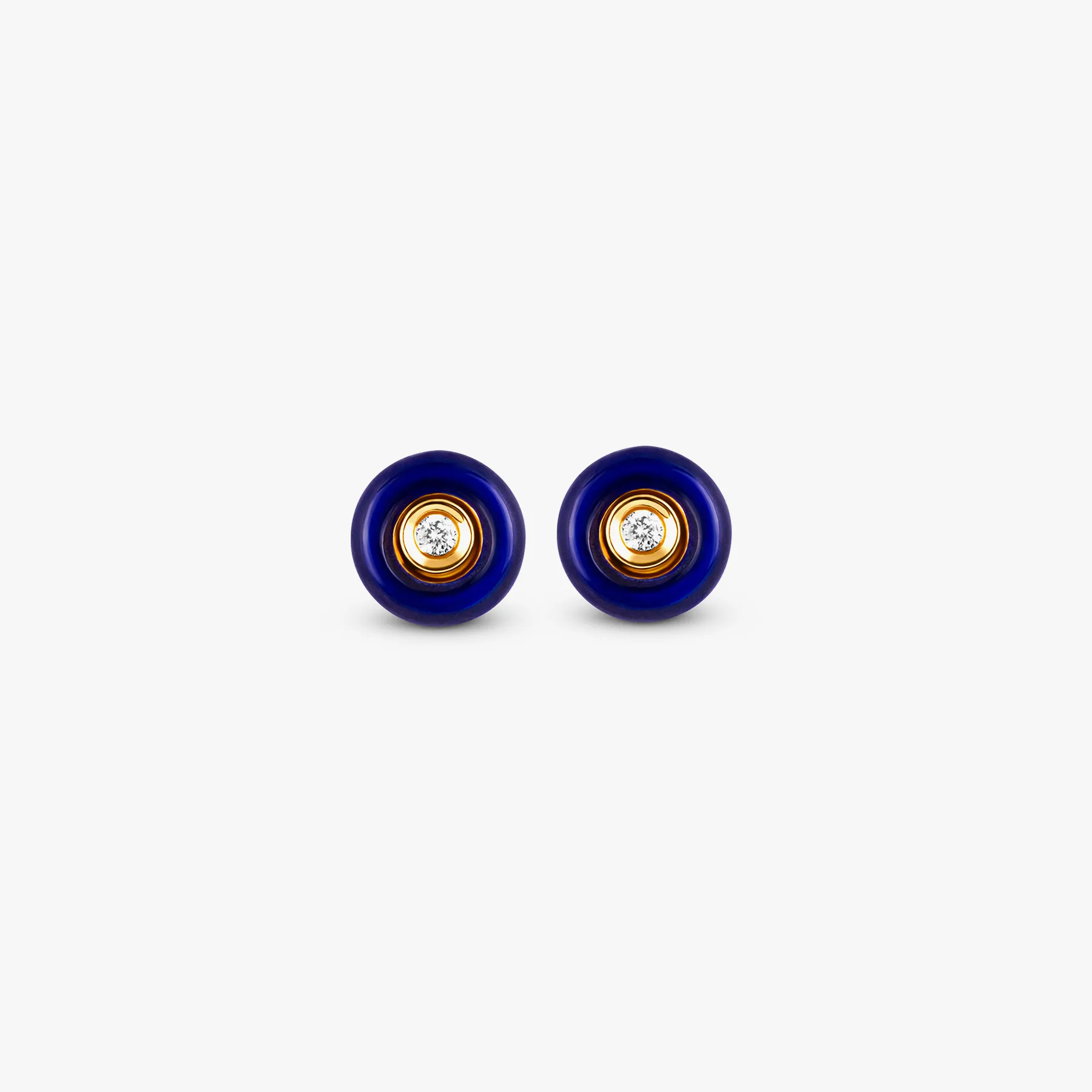 Round Diamond Stud Earrings in 18K Rose Gold with Blue Enamel sold by Tateossian