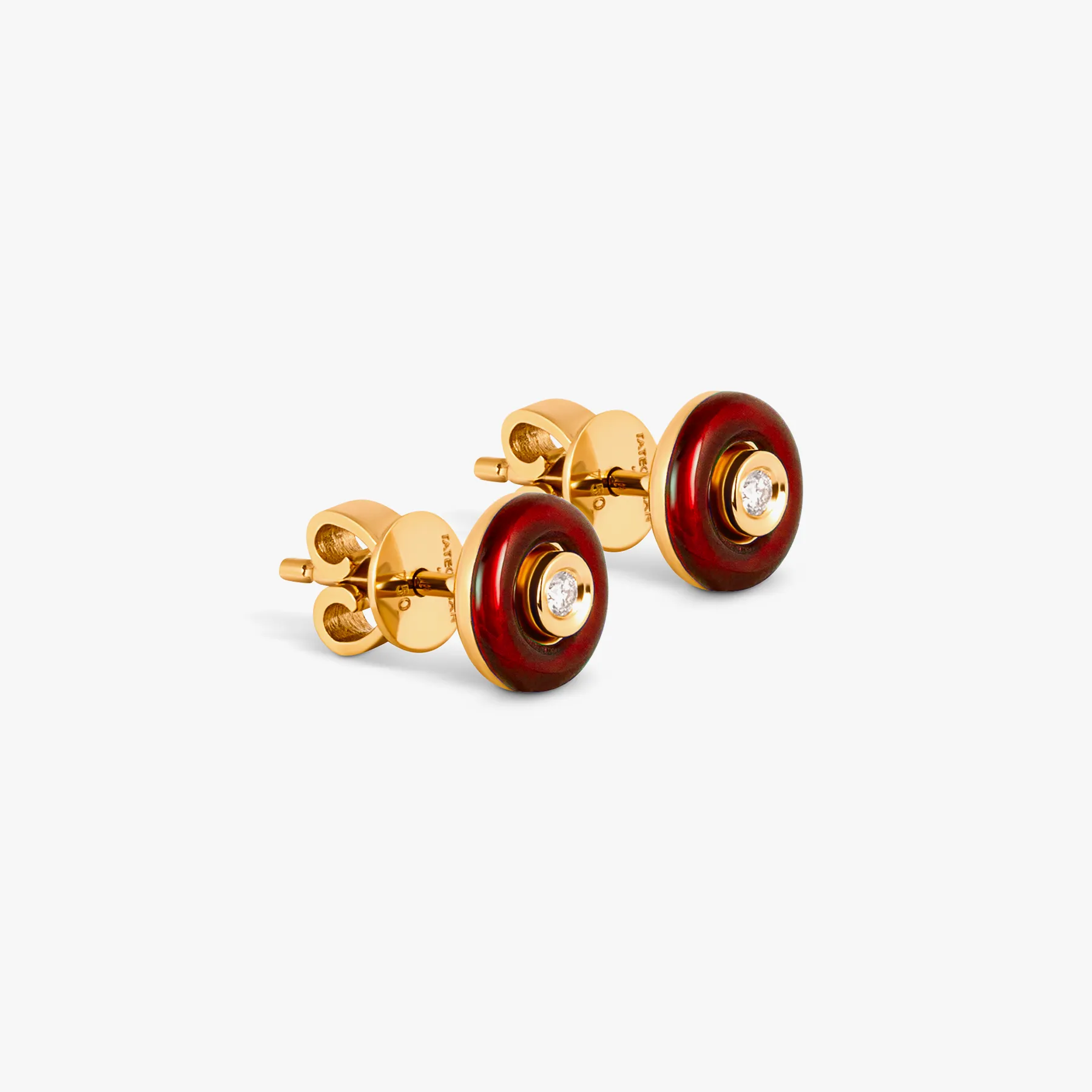 Round Diamond Stud Earrings in 18K Rose Gold with Red Enamel sold by Tateossian product image thumbnail 3