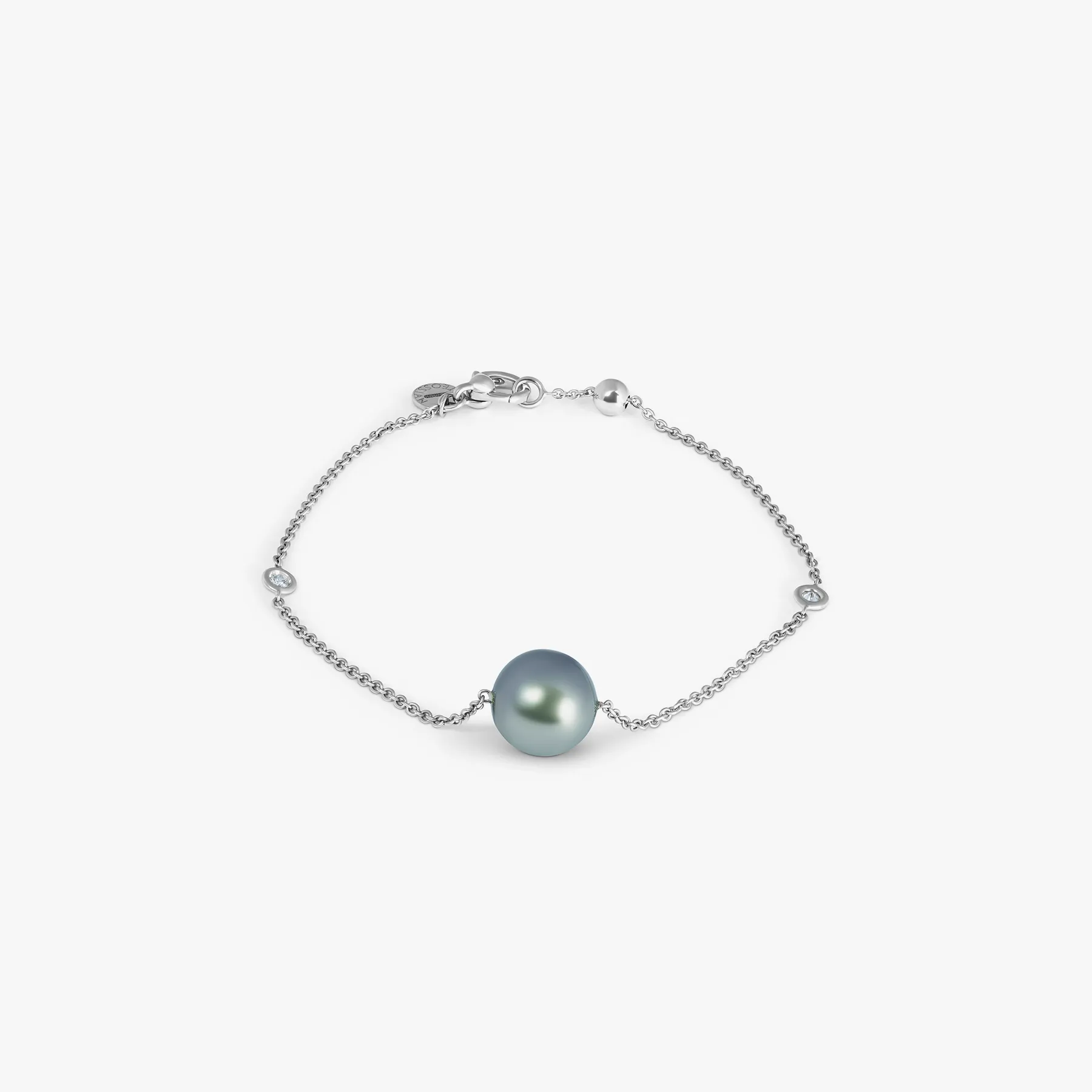 White Diamond Bracelet in 9K White Gold with Grey Tahitian Pearl sold by Tateossian product image thumbnail 4