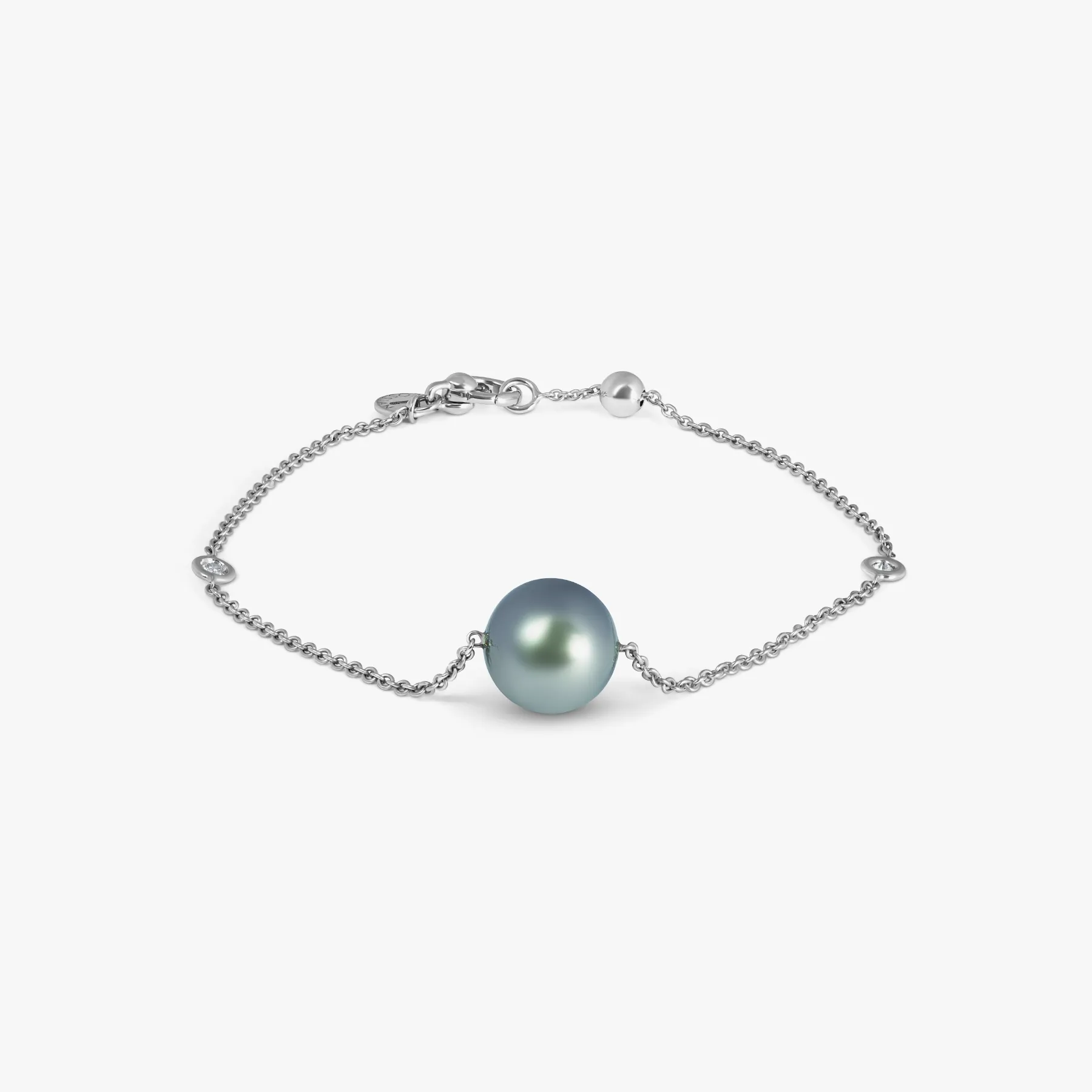 White Diamond Bracelet in 9K White Gold with Grey Tahitian Pearl sold by Tateossian