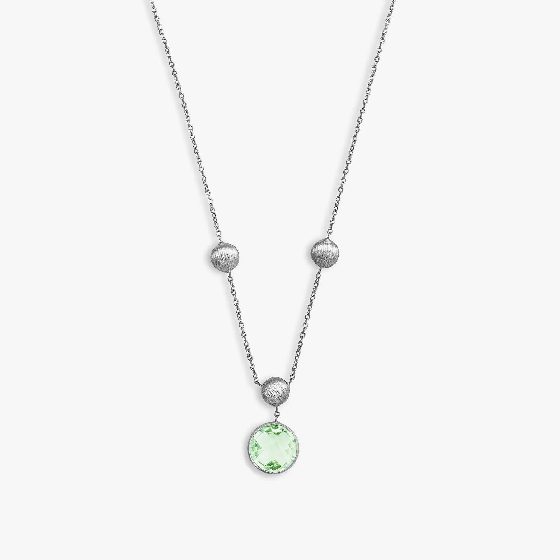 9K satin white gold Kensington chain necklace with green amethyst sold by Tateossian