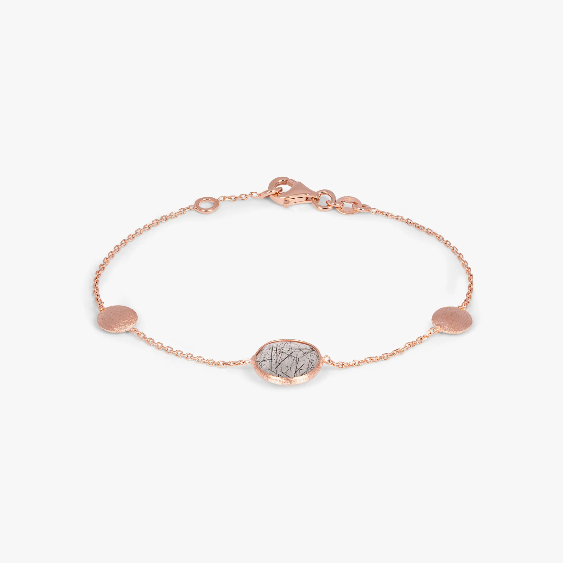 Kensington Bracelet in 14K Satin Rose Gold with Black Rutilated Quartz sold by Tateossian