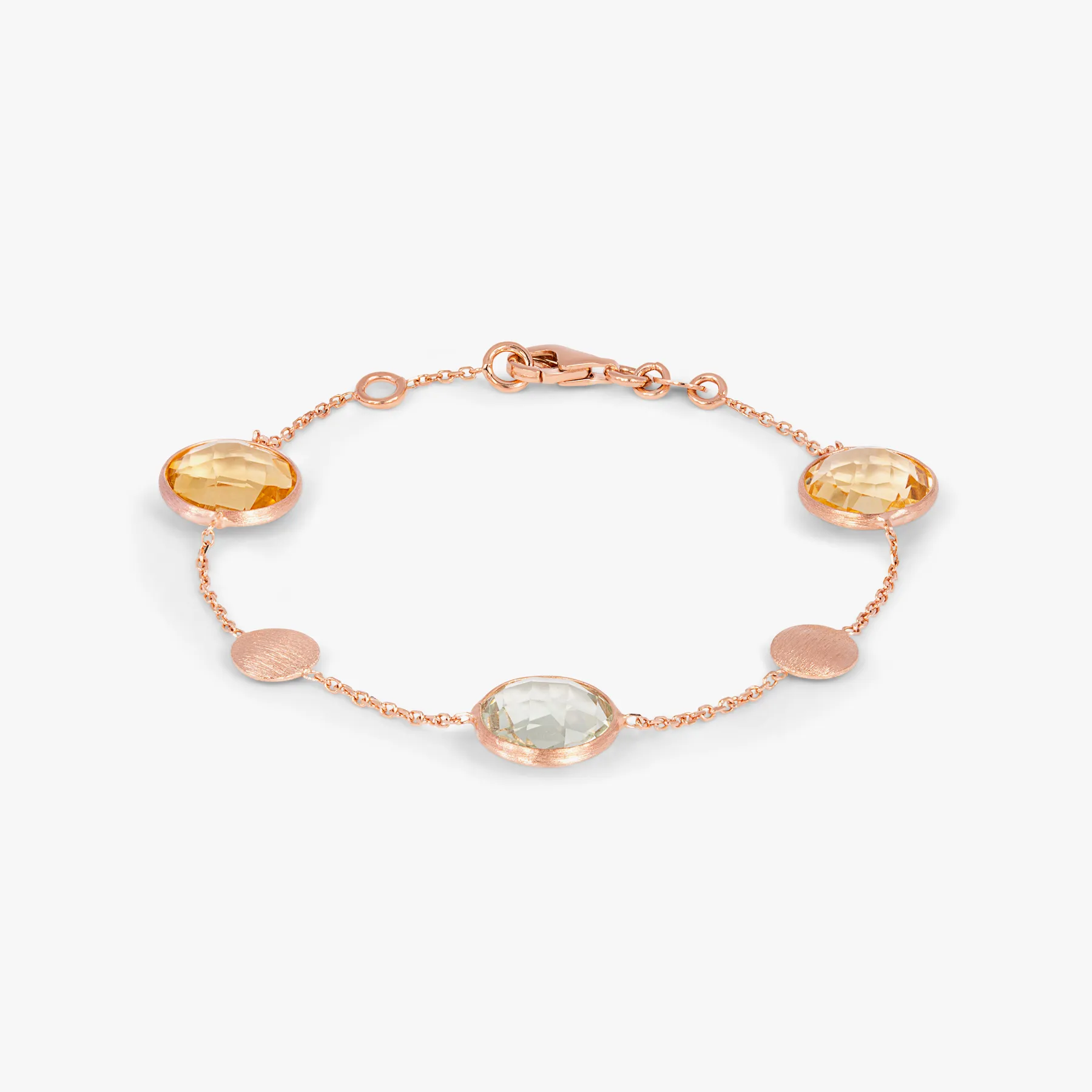 Kensington Bracelet In 14K Satin Rose Gold with Citrine and Prasiolite sold by Tateossian