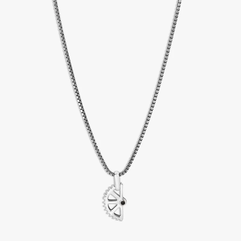 Puzzle Gear Box Chain Necklace in Rhodium Plated Silver sold by Tateossian