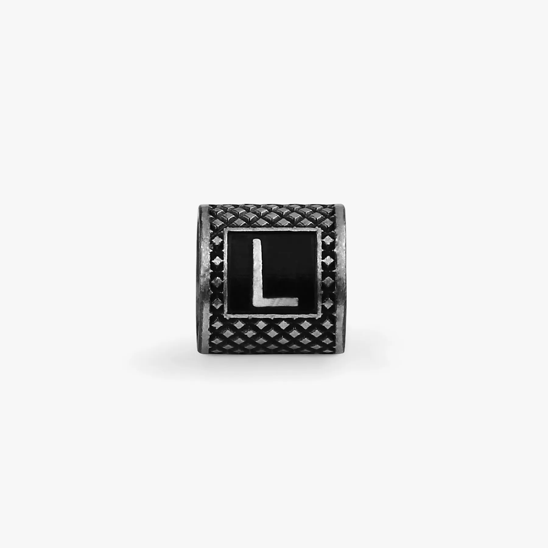 Lucky Me Initial L Charm In Black Rhodium Plated Silver sold by Tateossian