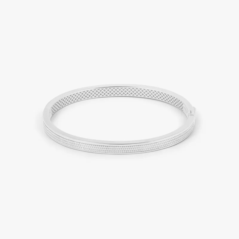Buckingham Rope Hinge Cuff Bangle in Rhodium Plated Silver sold by Tateossian