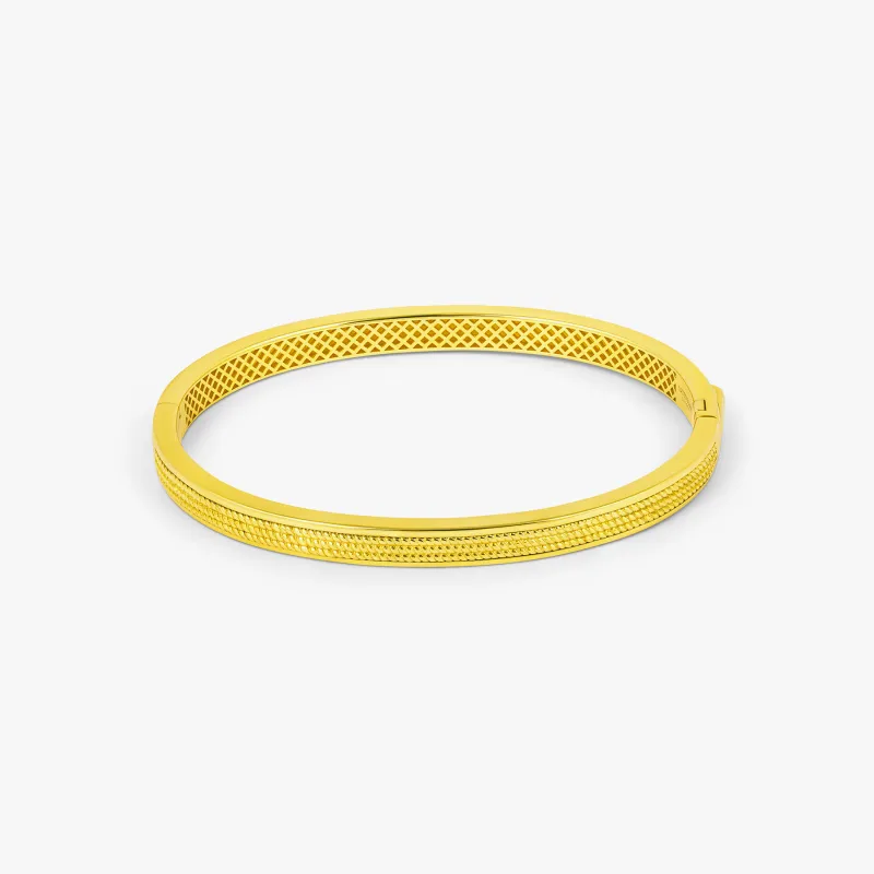 Buckingham Rope Hinge Cuff Bangle in Yellow Gold Plated Silver sold by Tateossian