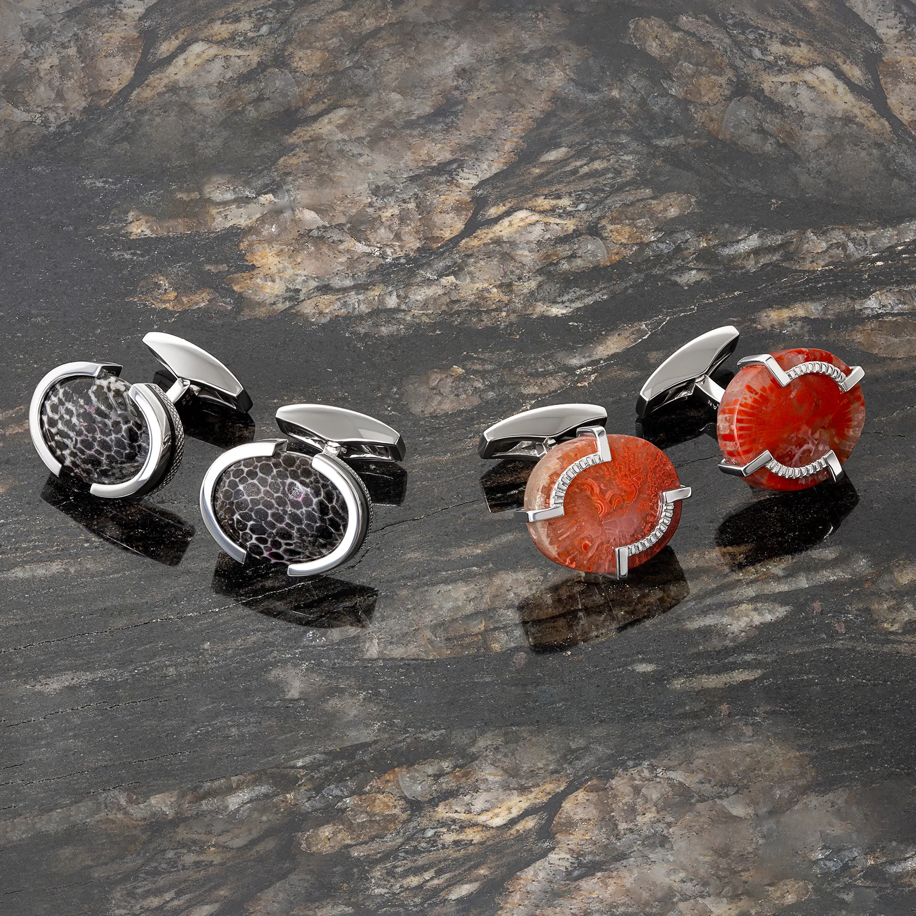 Bryozoan Pebble Cufflinks In Sterling Silver sold by Tateossian product image thumbnail 4