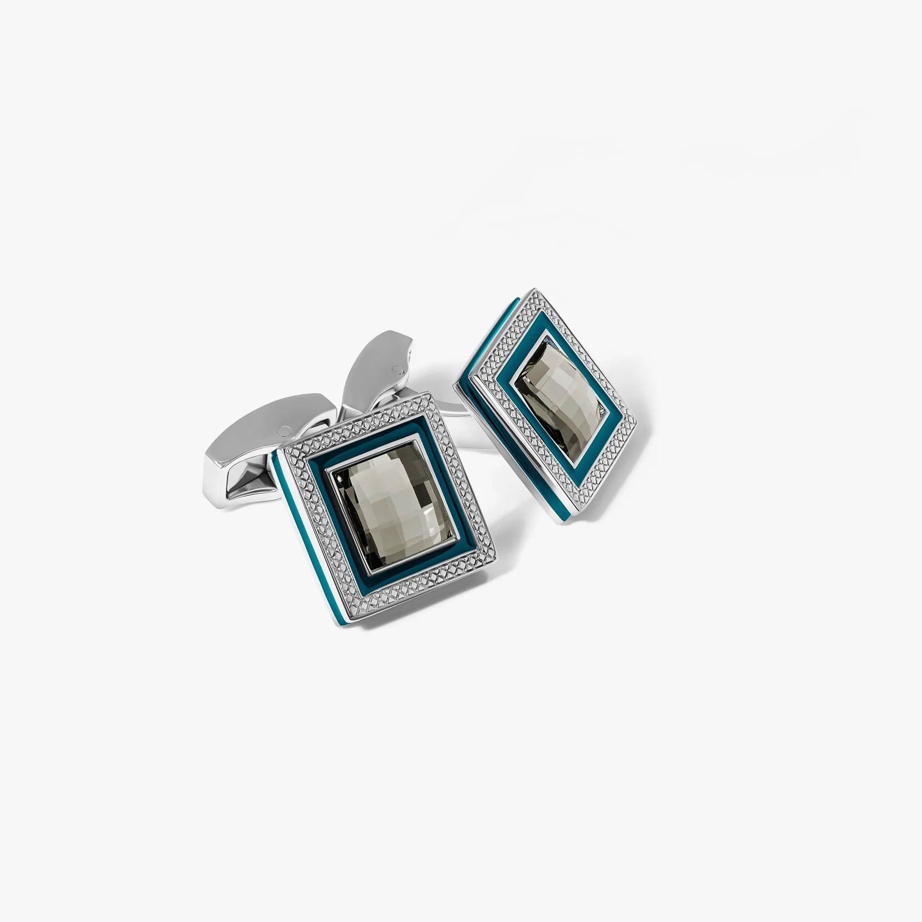 Quadrato SW Cufflinks With Grey SWAROVSKI ELEMENTS & Rhodium Plated (Limited Edition) sold by Tateossian