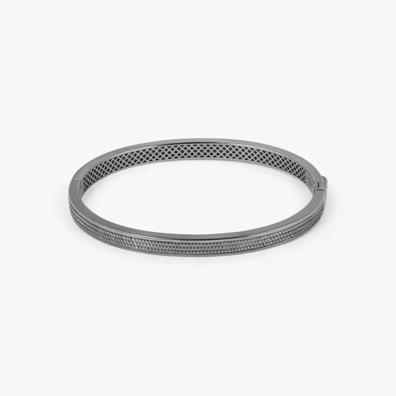 Buckingham Rope Hinge Cuff Bangle in Black Rhodium Plated Silver sold by Tateossian