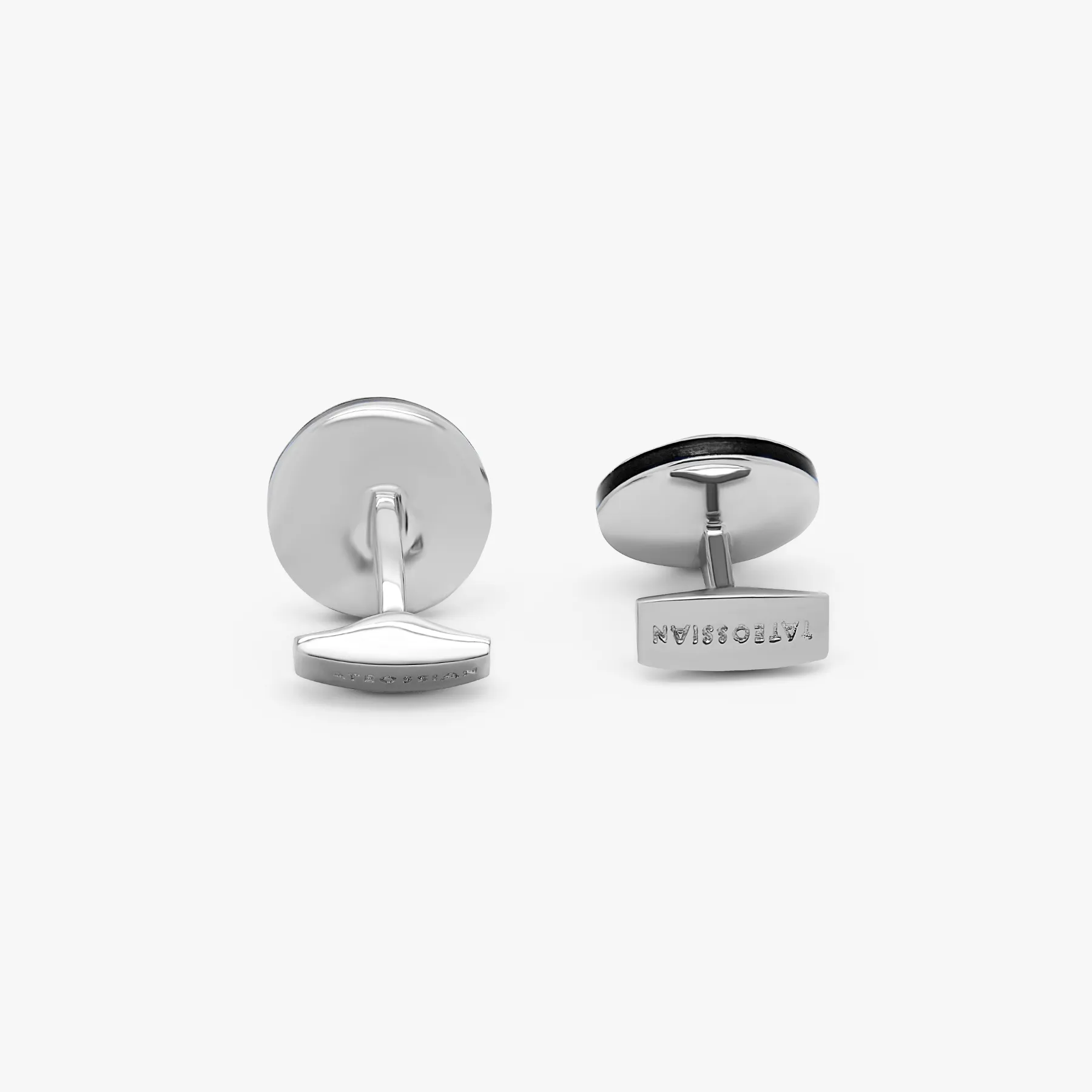 Signature Round Cufflinks in Rhodium Plated Silver with White Mother of Pearl sold by Tateossian product image thumbnail 3