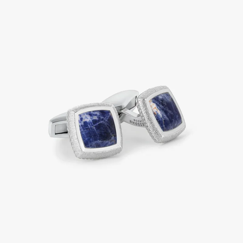 Grafiatto Square Cufflinks In Sterling Silver With Sodalite sold by Tateossian