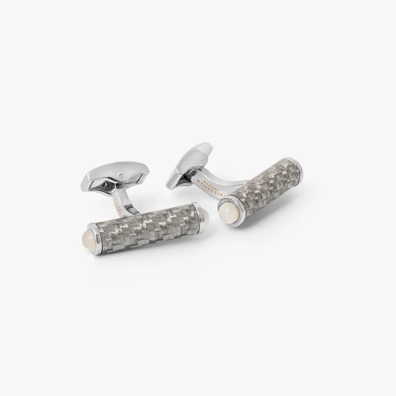 Carbon Cylinder Cuffllinks With White Mother of Pearl sold by Tateossian