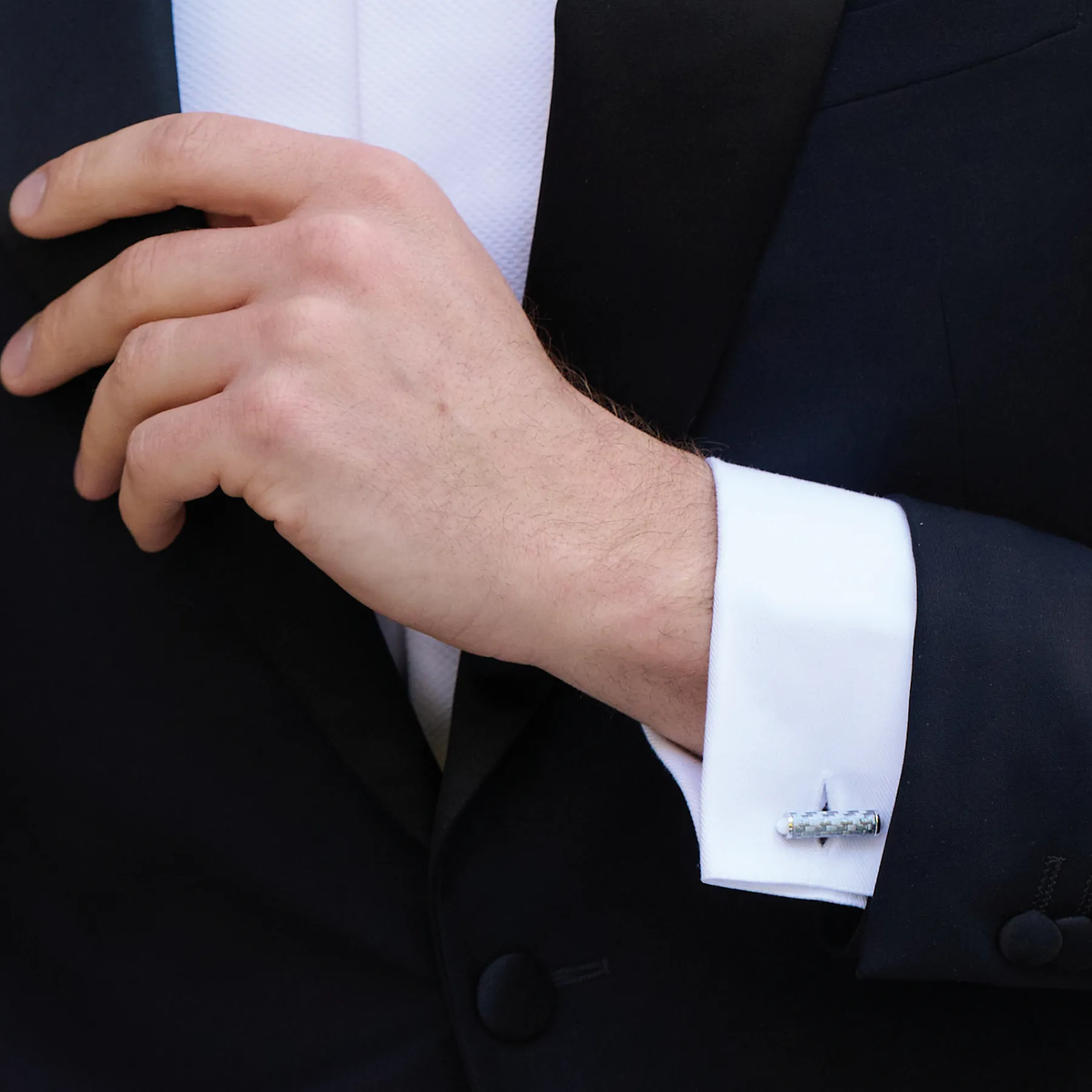 Carbon Cylinder Cuffllinks With White Mother of Pearl sold by Tateossian product image thumbnail 3