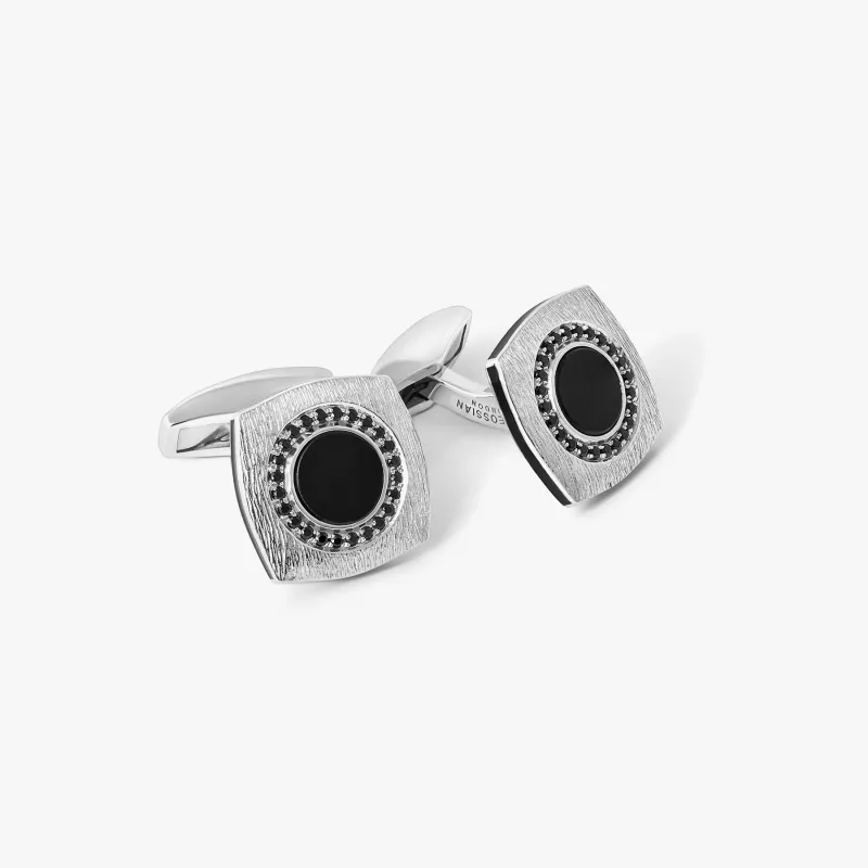 Grafiatto Square Cufflinks In Sterling Silver With Onyx sold by Tateossian