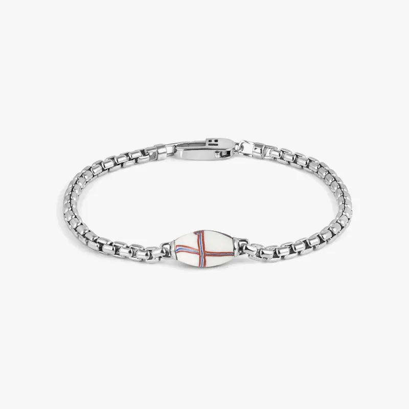 French Cross Chain Bracelet In Sterling Silver With White French Cross Bead (Limited Edition) made by Tateossian