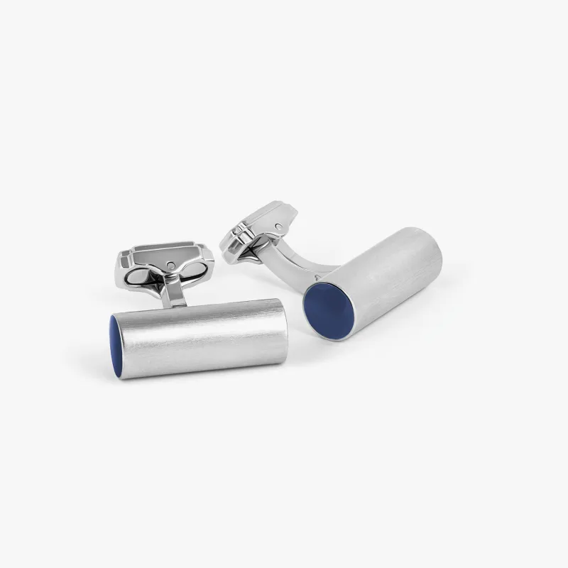 THOMPSON Cylinder Cufflinks With Navy Enamel sold by Tateossian