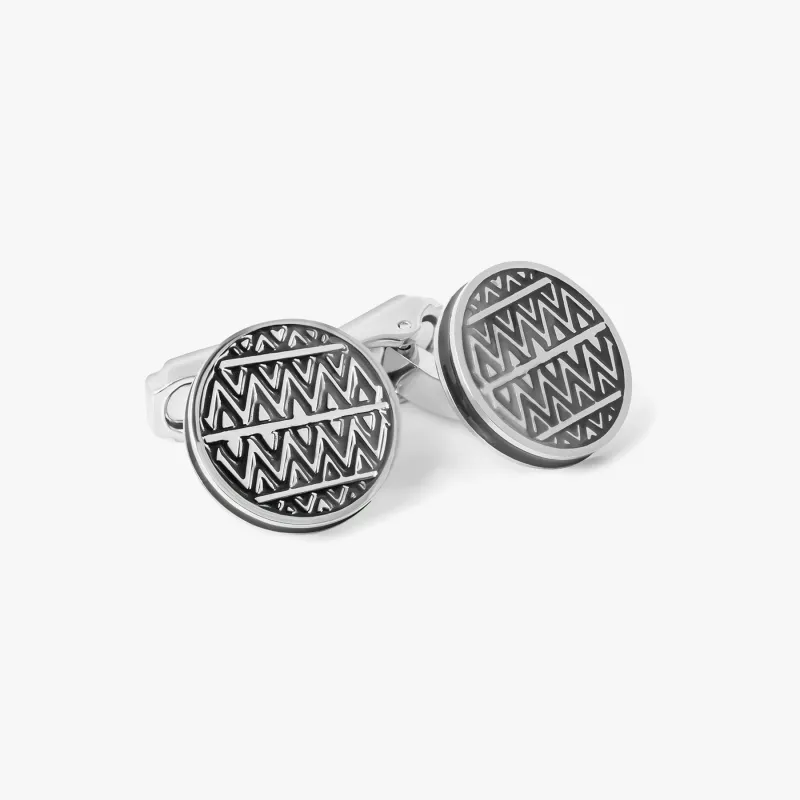 THOMPSON Cairo Cufflinks With Grey Enamel sold by Tateossian